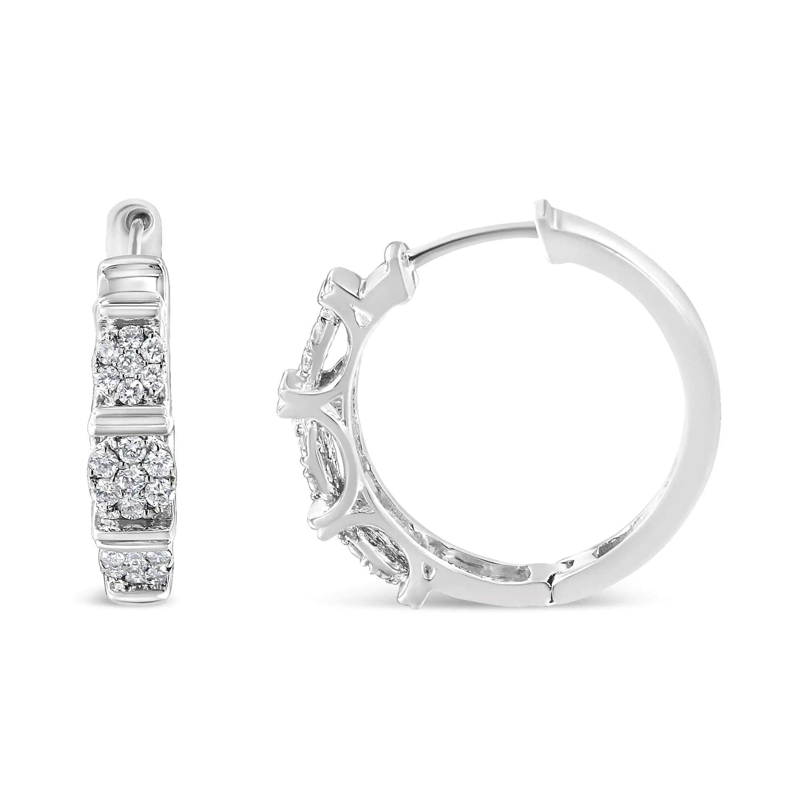 .925 Sterling Silver 1/2 Cttw Lab Grown Round Diamond Floral Cluster Hoop Earrings (F-G Color, SI1-SI2 Clarity) - Evallys.com # #