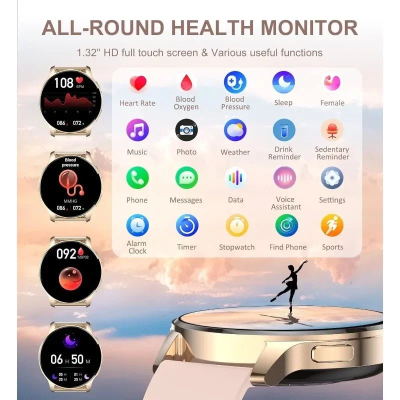 Smart Watch for Women (Answer/Make Call), Fitness Tracker for Android and iOS Phones Waterproof Smartwatch with 1.32" HD Full - Evallys.com