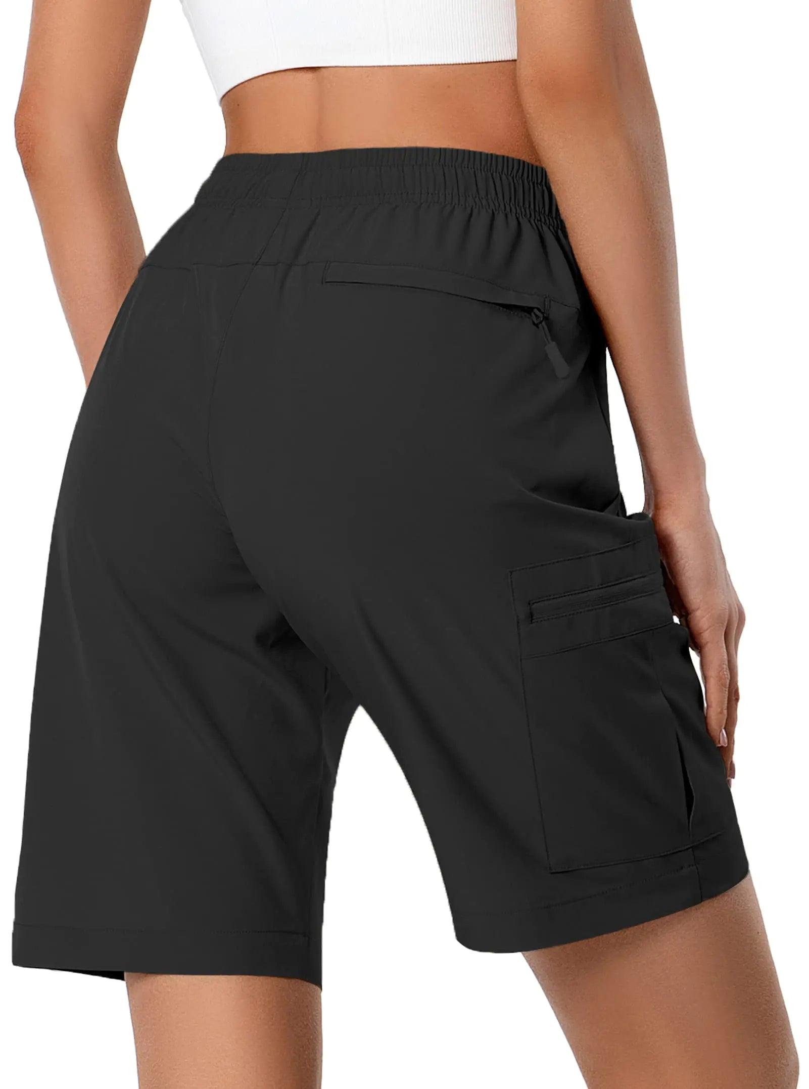 Women's Lightweight Hiking Cargo Shorts Quick Dry Athletic Shorts for Camping Travel Golf with Zipper Pockets Water Resistant Medium Black - Evallys.com # #