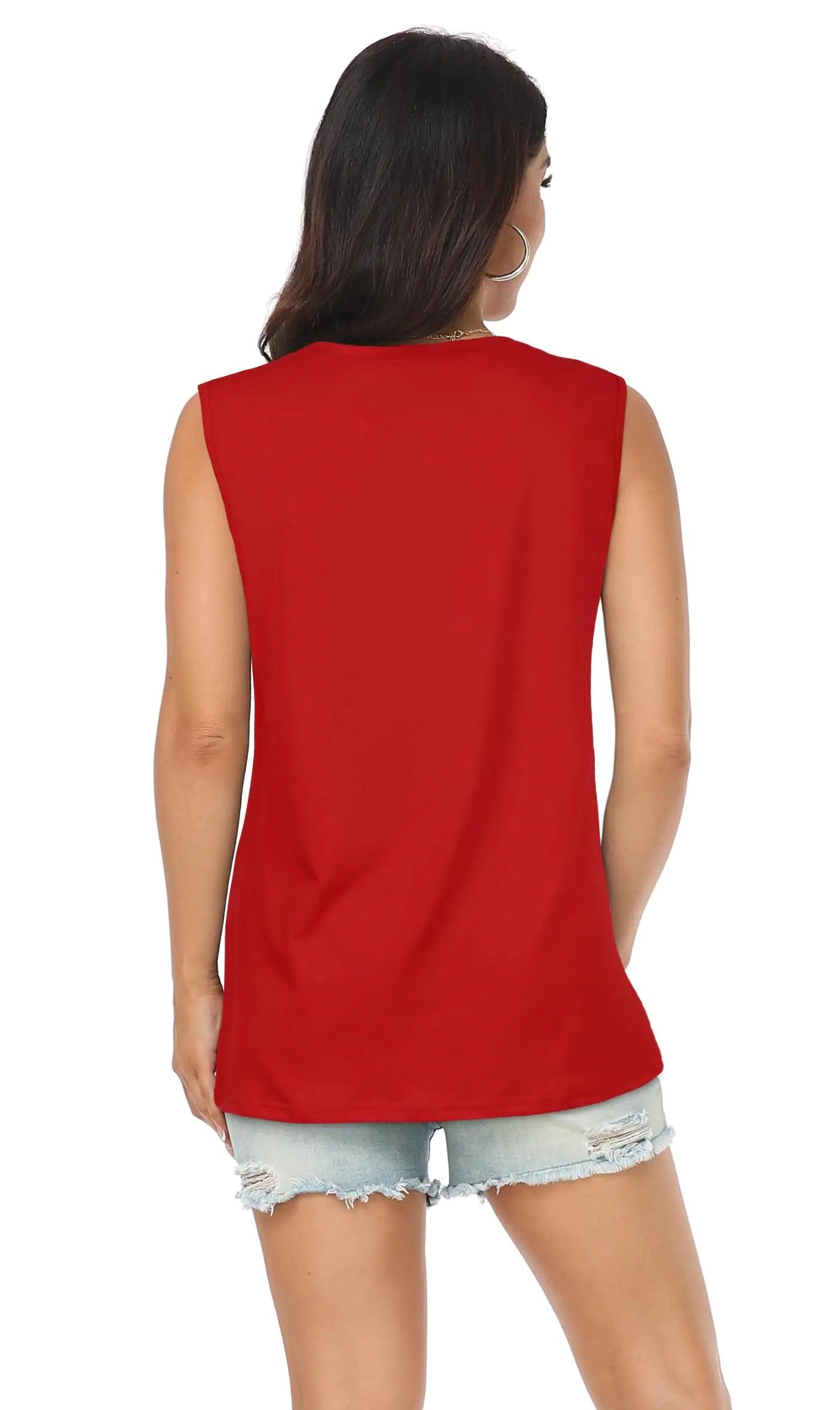 Womens Tank Tops Summer T Shirts Sleeveless Casual Loose Tunic Blouses Small Pure Red - Evallys.com