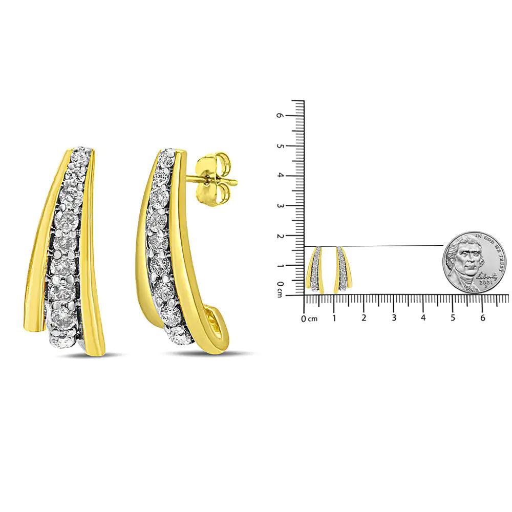 10K Yellow Gold Plated .925 Sterling Silver 1.00 Cttw Round Diamond Graduated Huggie Stud Earrings (I-J Color, I2-I3 Clarity) - Evallys.com # #