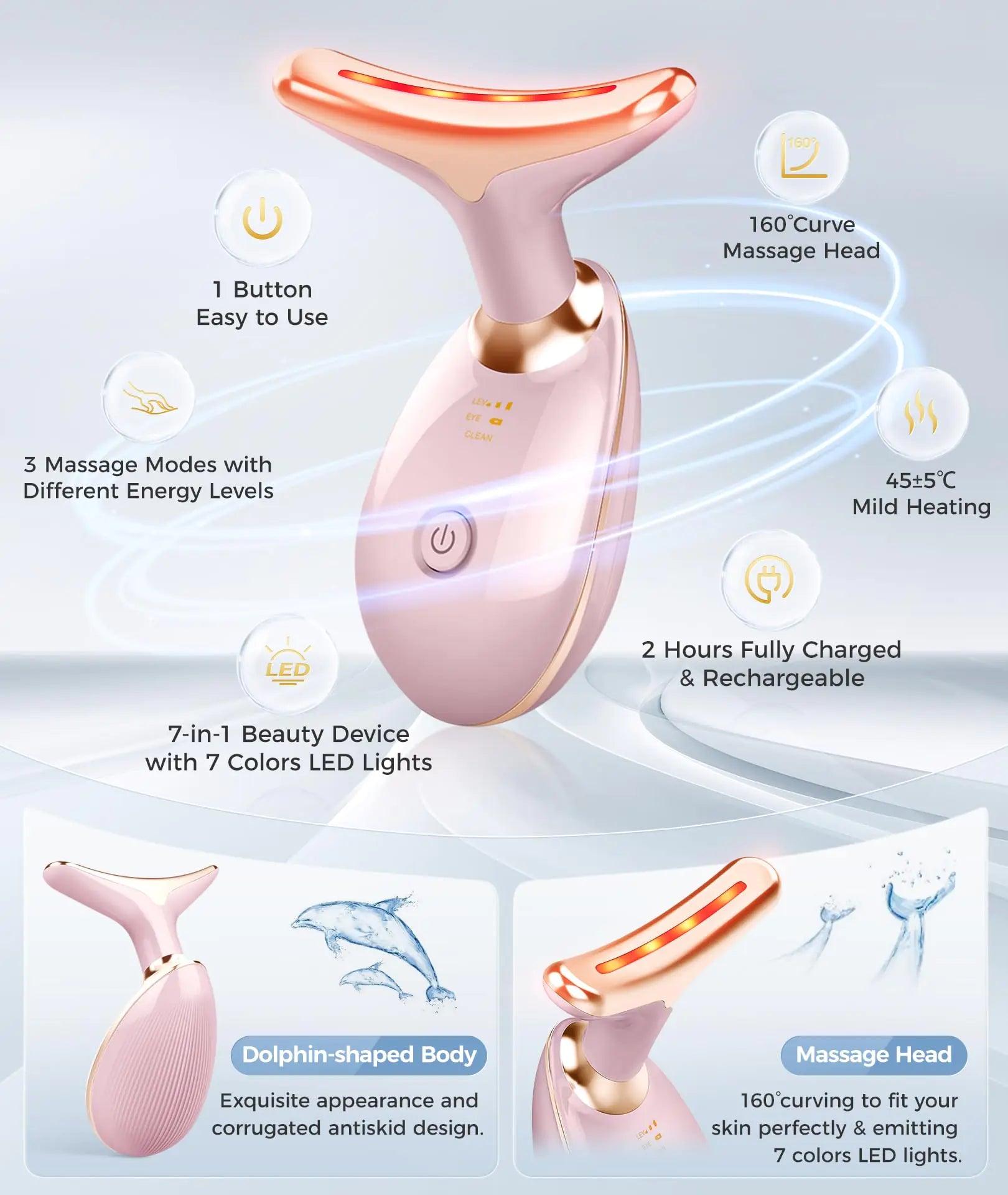 7-in-1 Skin Care Tools, Face Care, Face Neck Massager for Skin Care Routine at Home, Glossy Pink - Evallys.com # #