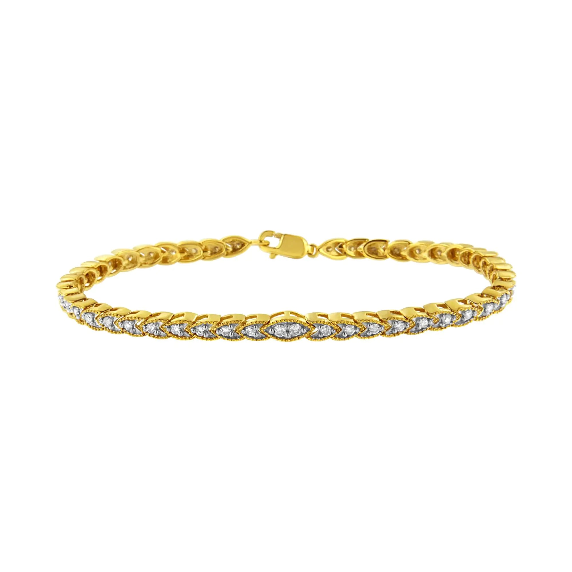 10K Yellow Gold Plated .925 Sterling Silver 1 cttw Prong-Set Diamond Pear Shape Link Bracelet (I-J Color, I1-I2 Clarity) - 7.25" - Evallys.com # #