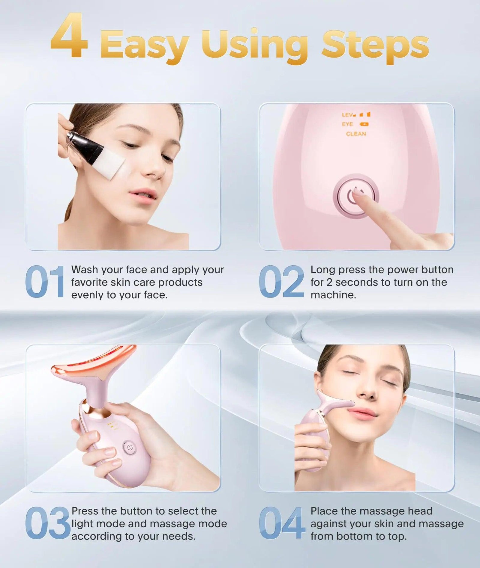 7-in-1 Skin Care Tools, Face Care, Face Neck Massager for Skin Care Routine at Home, Glossy Pink - Evallys.com # #