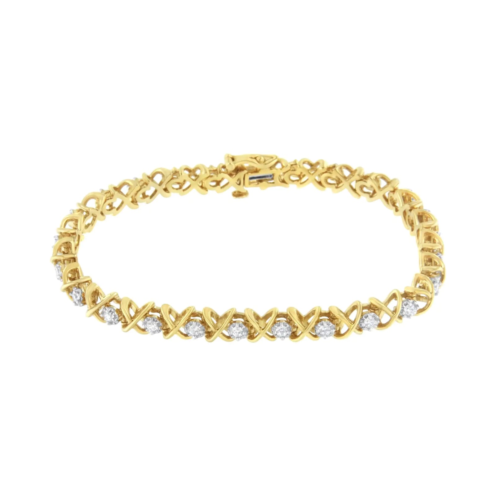 10K Yellow Gold Plated Sterling Silver 1 cttw Diamond Link Bracelet (J-K Clarity, I1-I2 Color) - Size 7