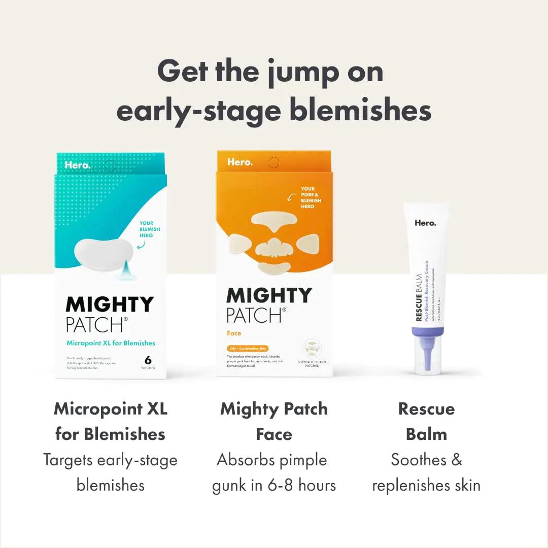 Hero Cosmetics Mighty Patch Micropoint™ XL for Blemishes - Hydrocolloid Acne Spot Treatment Patch for Early Stage Zits and Hidden Pimples, 1,385 Proprietary Micropoints (6 Count) 6 Count (Pack of 1) - Evallys.com # #