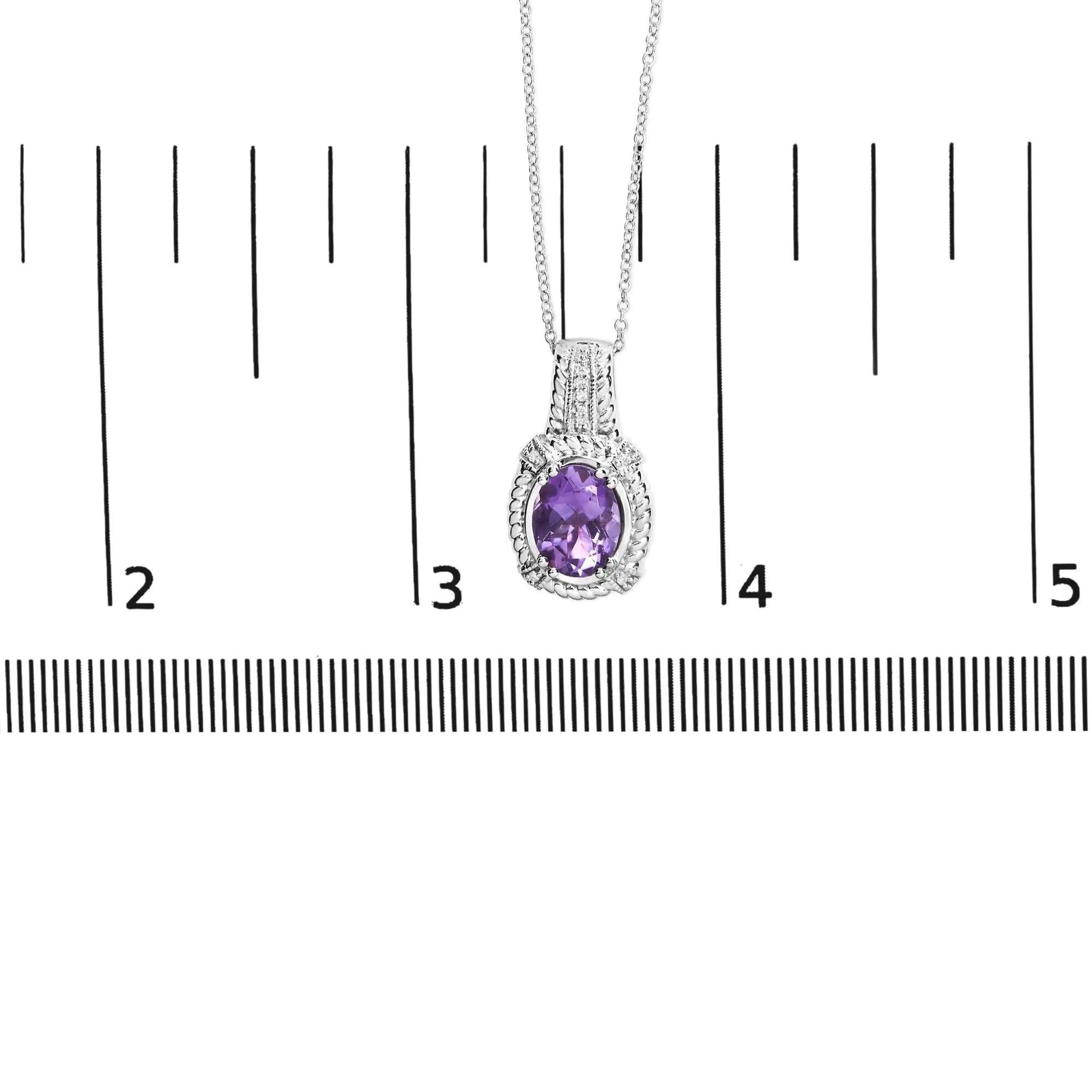 .925 Sterling Silver 9x7mm Oval Purple Amethyst and Round Diamond Accent Fashion Drop Pendant 18 Inch Necklace (I-J Color, I1-I2 Clarity) - Evallys.com # #