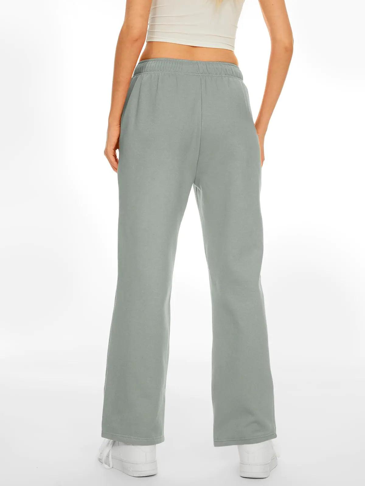 AUTOMET Women's Fleece Lined Sweatpants Baggy Wide Straight Leg Pants Greyblue Medium - Evallys.com # #