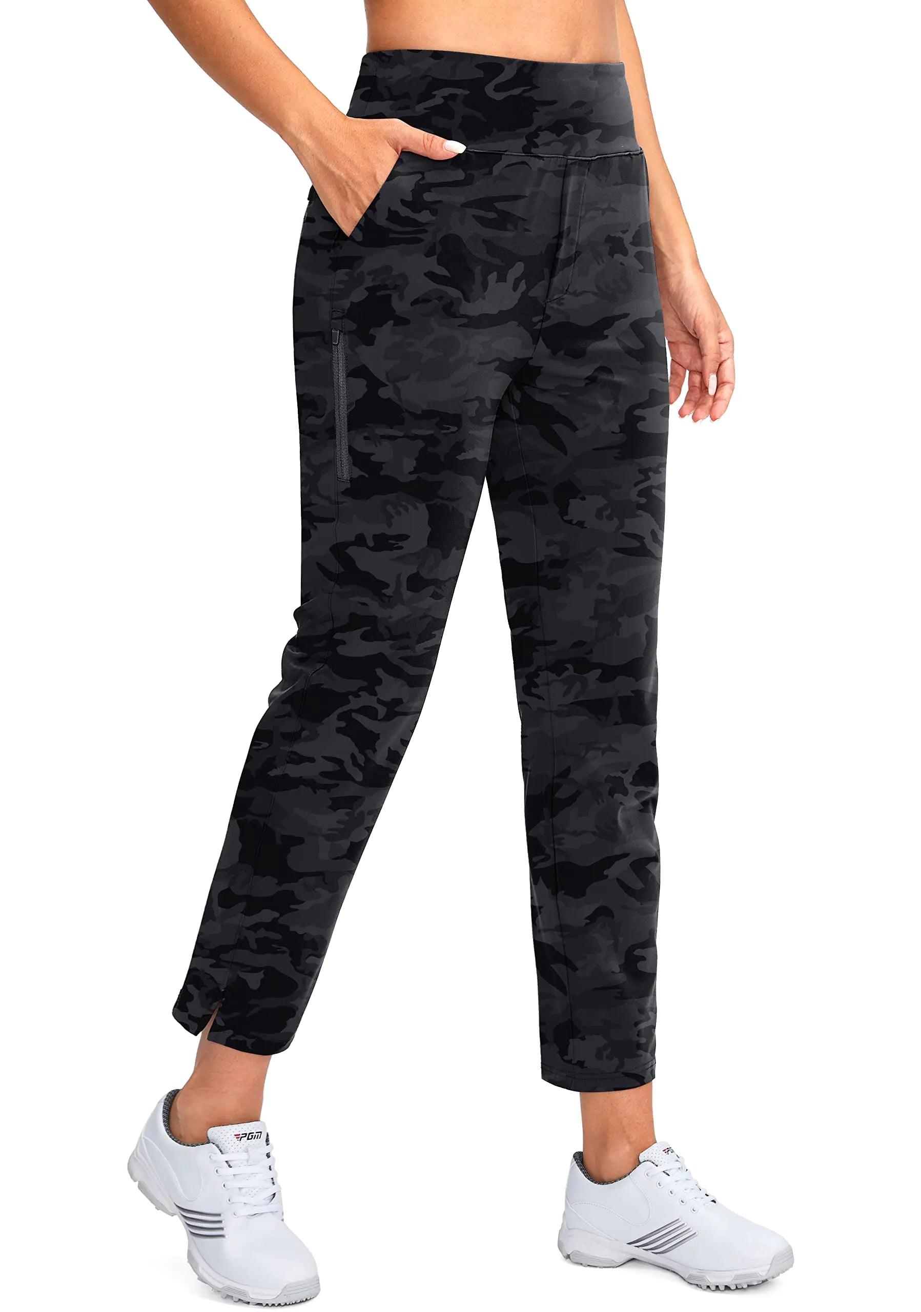 YYV Women's Golf Pants Stretch Work Ankle Pants High Waist Dress Pants with Pockets for Yoga Business Travel Casual Medium Grey Camo - Evallys.com # #