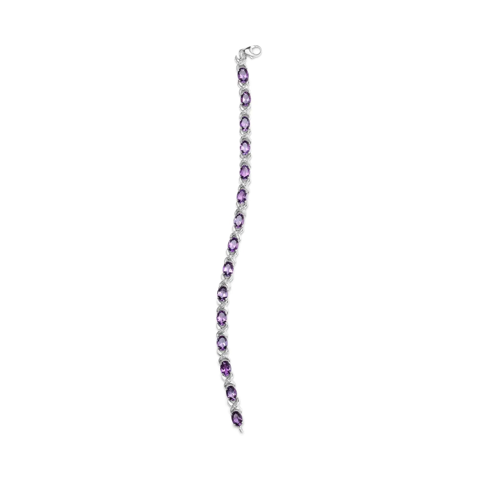 .925 Sterling Silver 7x5mm Oval Amethyst and Diamond Accent X-Link Bracelet (H-I Color, SI1-SI2 Clarity)  - Size 7