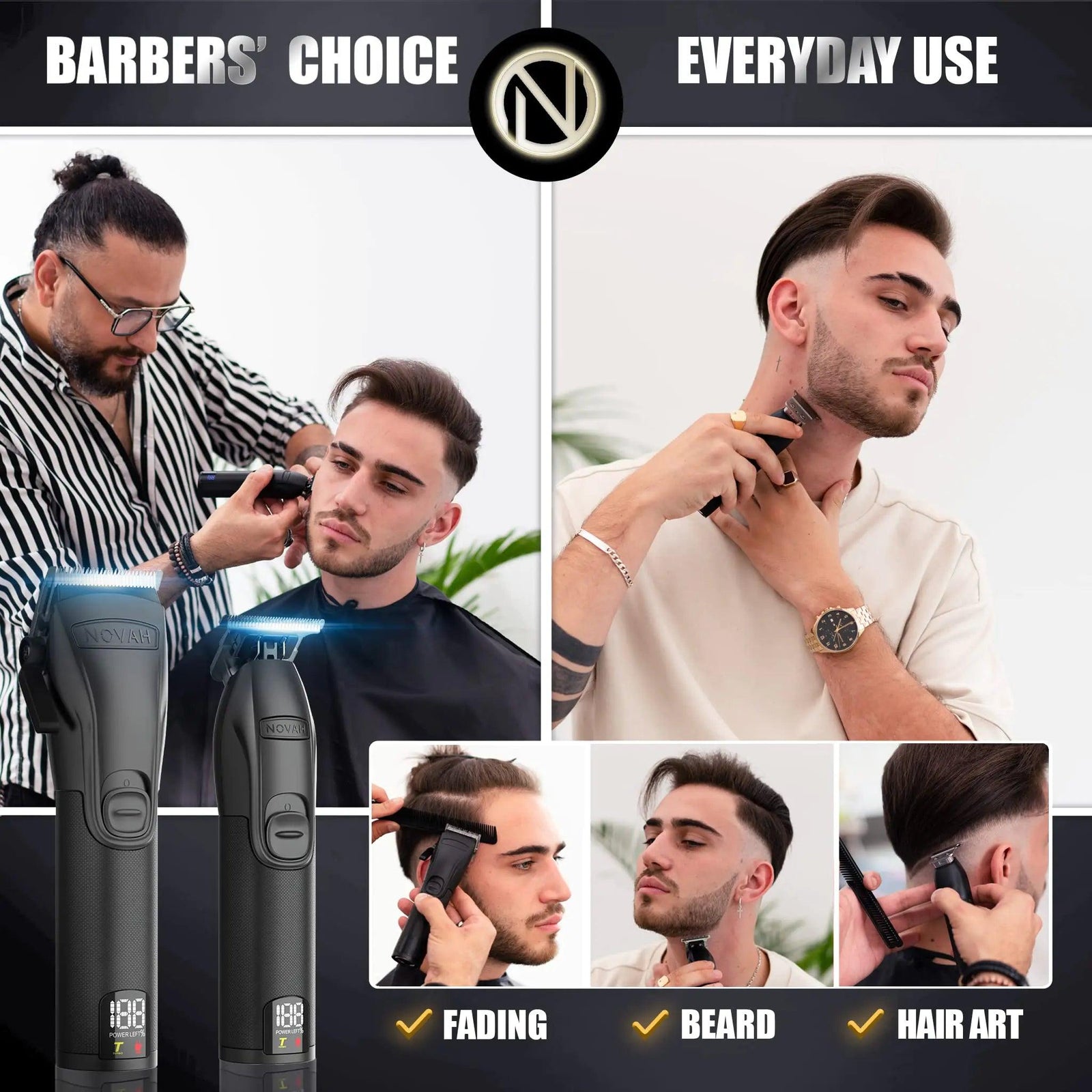 Novah® Professional Hair Clippers for Men, Professional Barber Clippers and Trimmer Set, Mens Cordless Hair Clippers for Barbers Haircut Kit Fade HCL-002 - Evallys.com # #