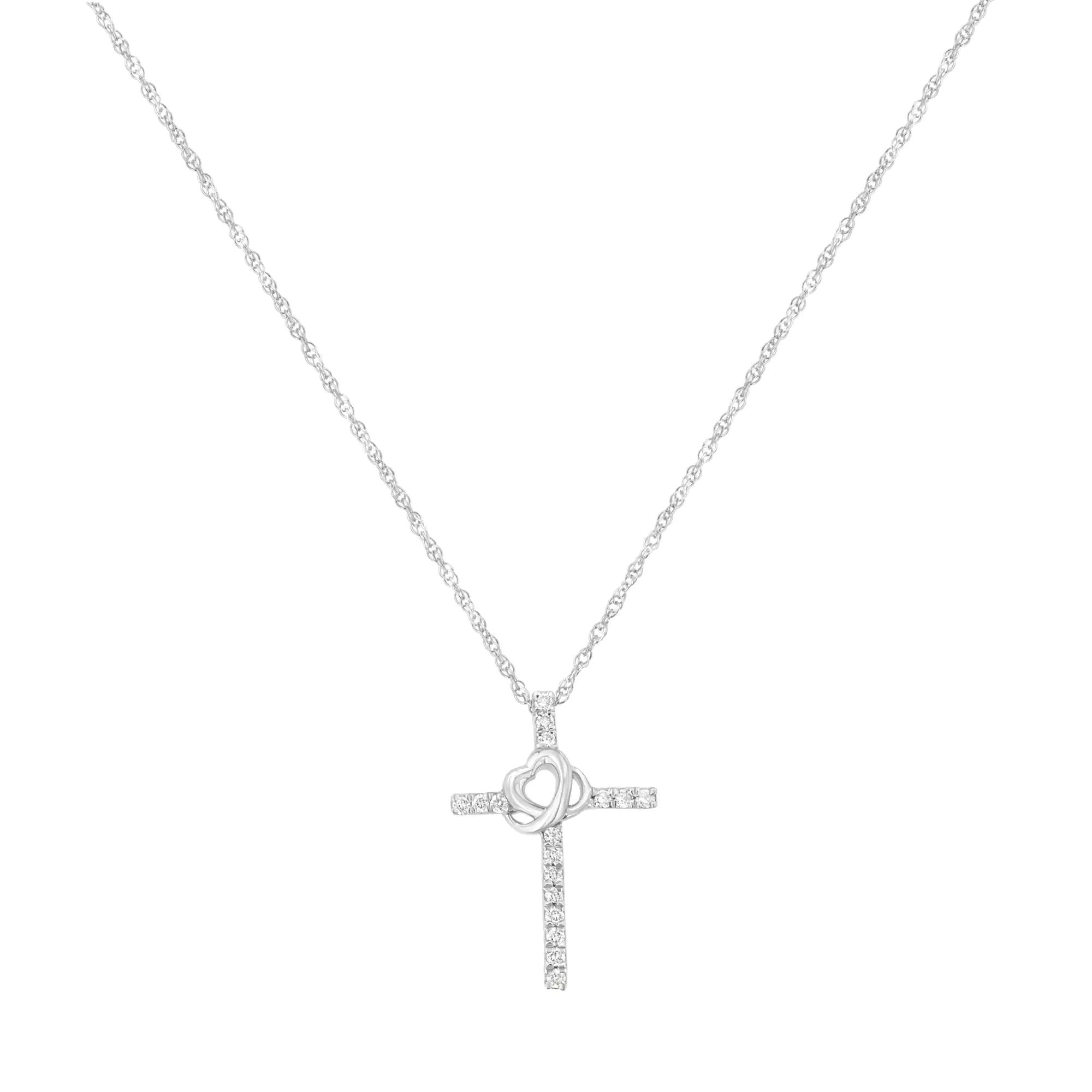 .925 Sterling Silver 1/4 cttw Lab Grown Diamond Cross Pendant Necklace (F-G Color, VS2-SI1 Clarity) - Evallys.com # #