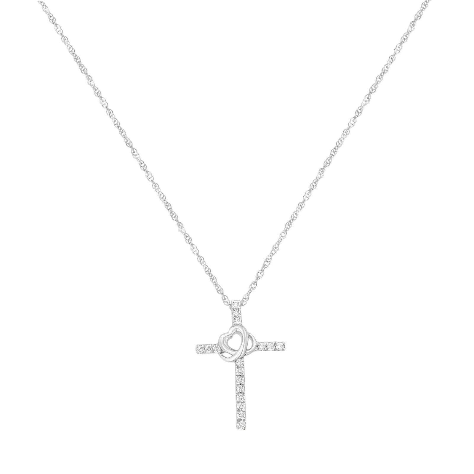 .925 Sterling Silver 1/4 cttw Lab Grown Diamond Cross Pendant Necklace (F-G Color, VS2-SI1 Clarity) - Evallys.com # #