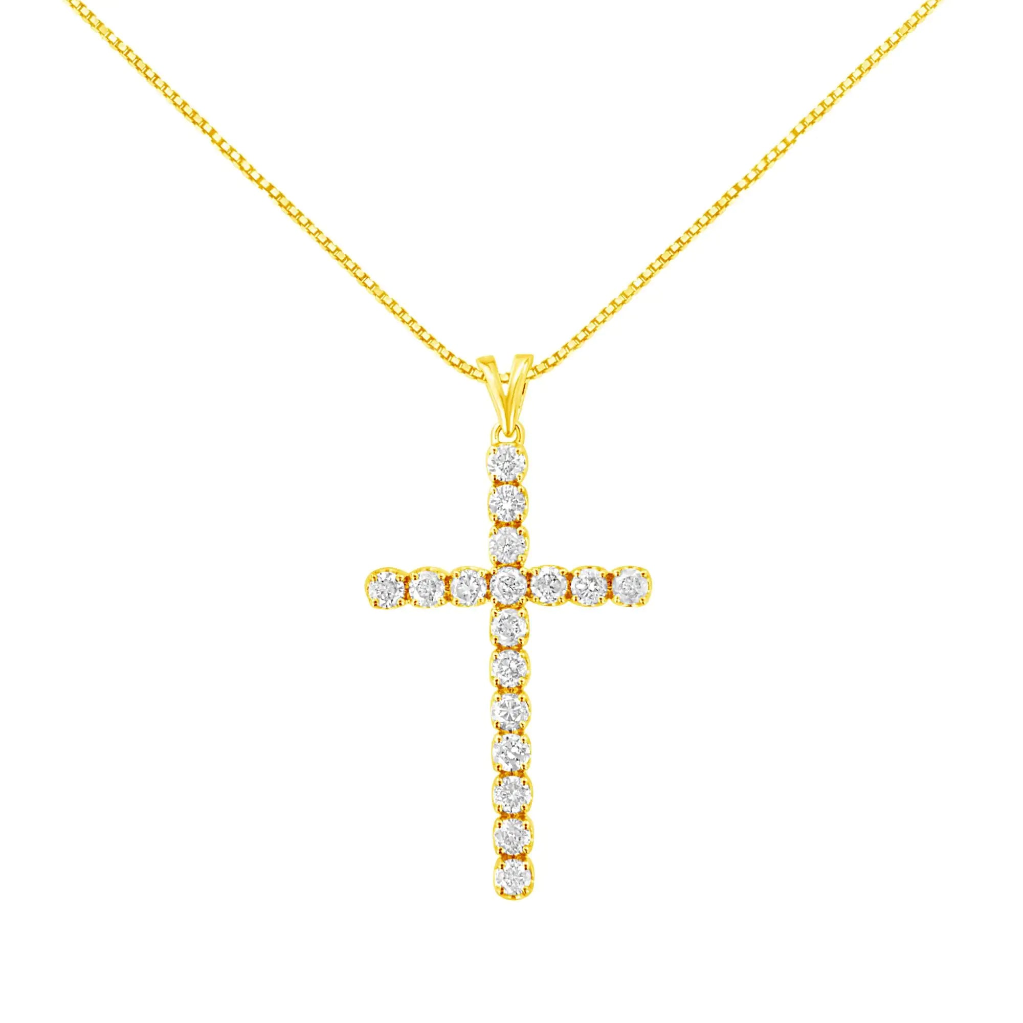 10k Yellow Gold Plated .925 Sterling Silver 2.0 cttw Classic Prong Set Round-Cut Diamond Cross 18" Pendant Necklace (J-K Color, I1-I2 Clarity) - Evallys.com # #