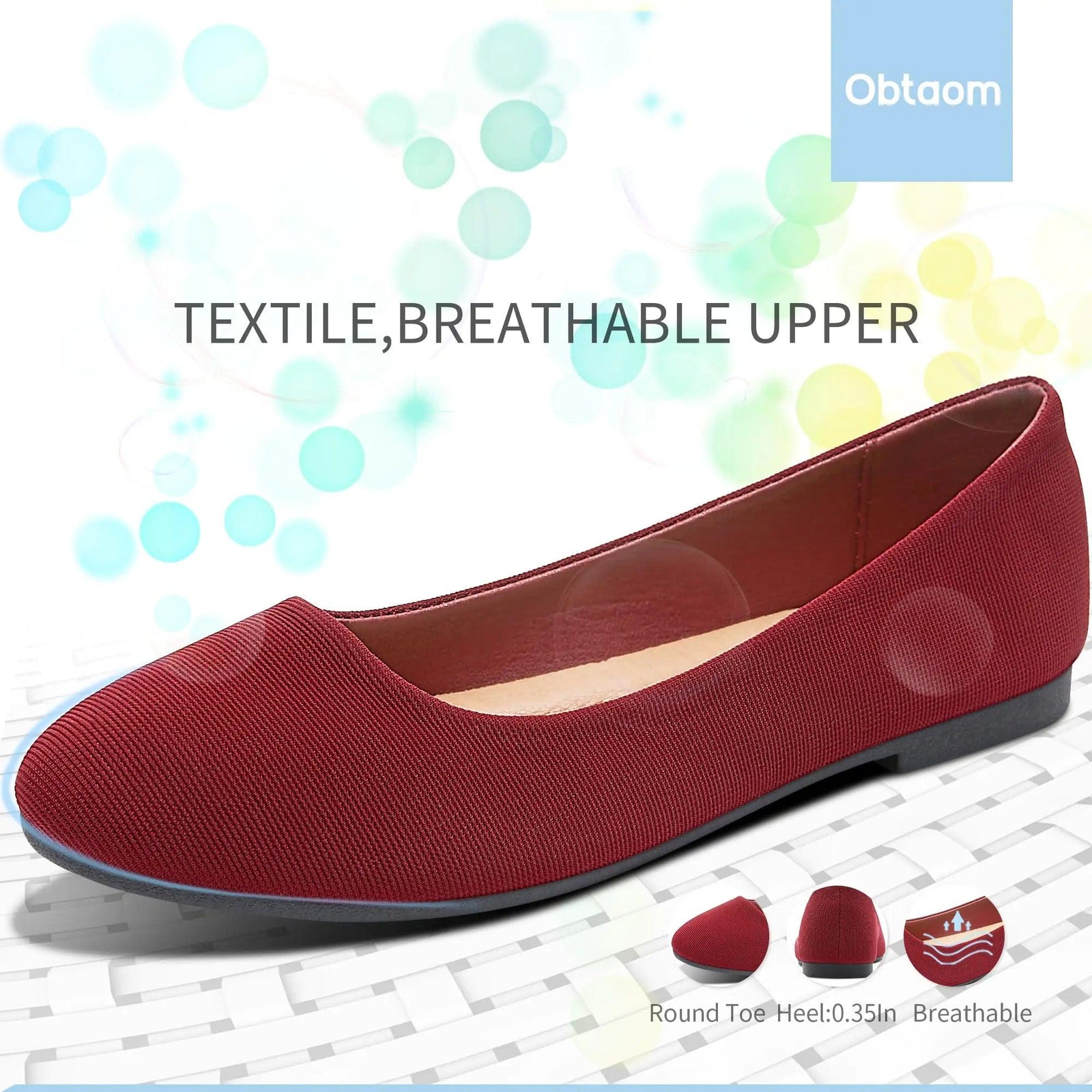 Obtaom Round Toe Women Flat Shoes Slip on Girls Dress Black Ballet Flats 5 Jujube - Evallys.com # #