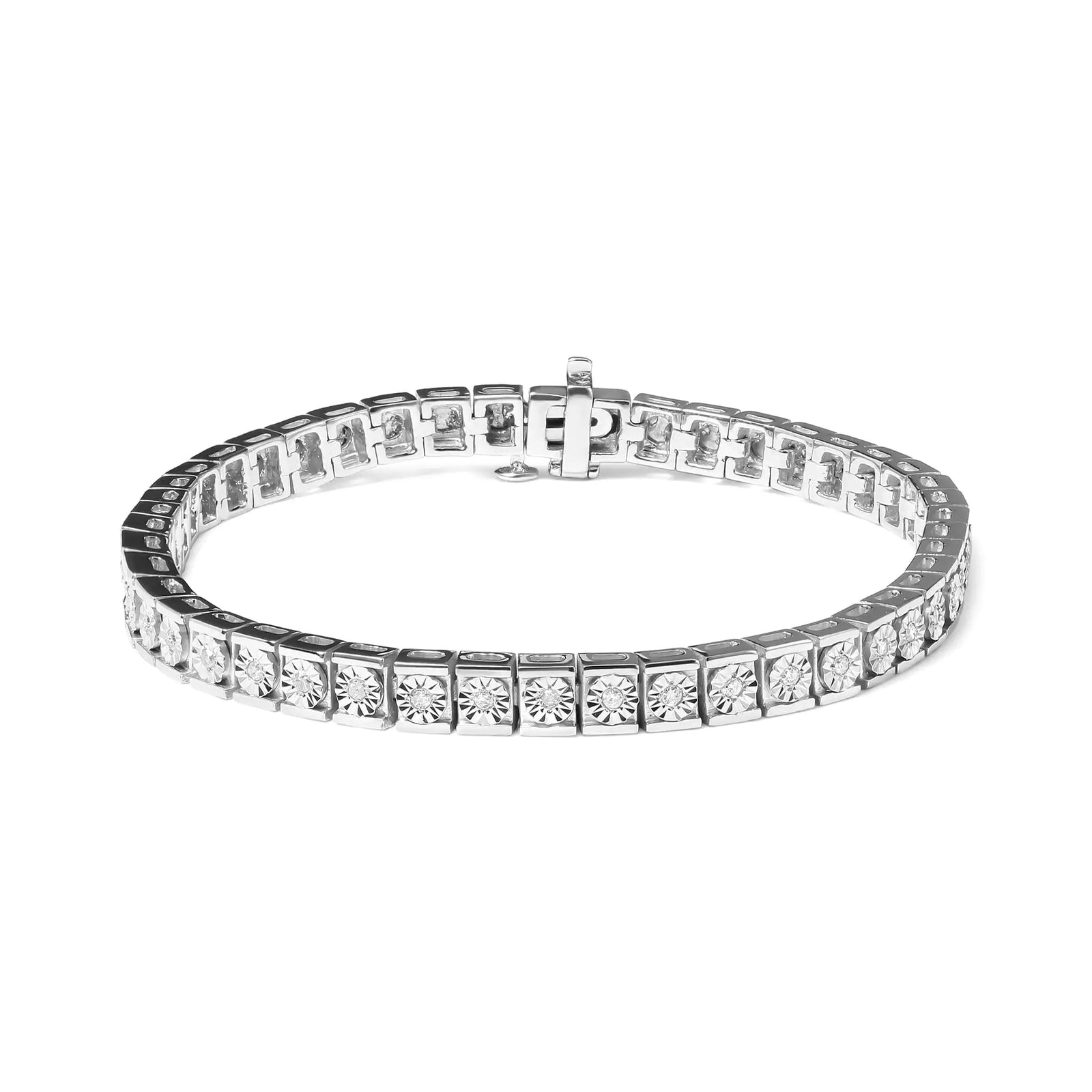 .925 Sterling Silver 1/4 Cttw Miracle Set Diamond and Bead Link 7.25