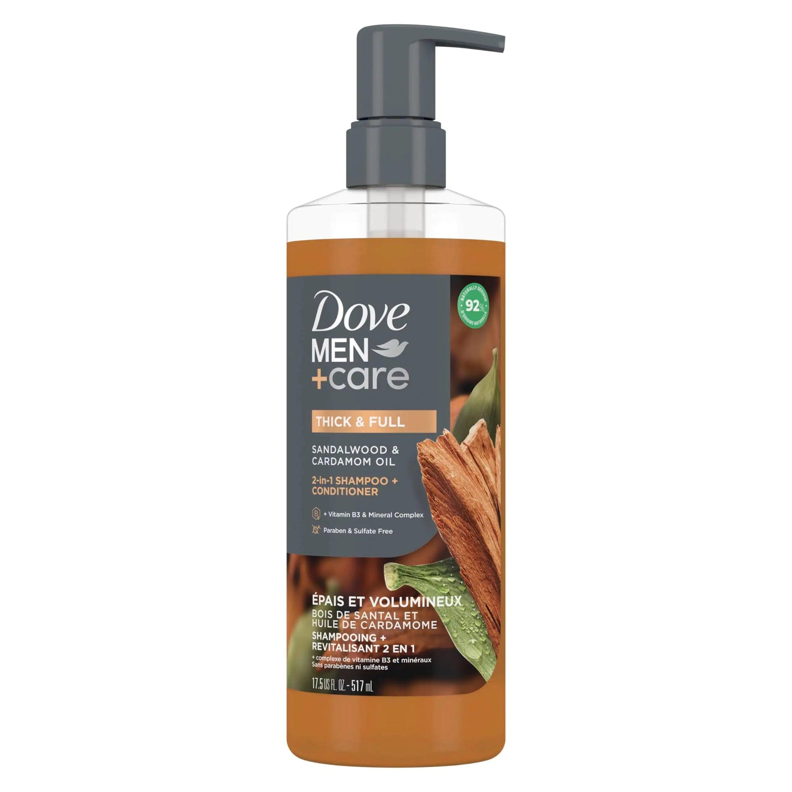 Dove Men+Care 2-in-1 Shampoo + Conditioner Sandalwood & Cardamom Oil for Thick & Full Hair, + Vitamin B3 & Mineral Complex, 17.5 oz - Evallys.com # #