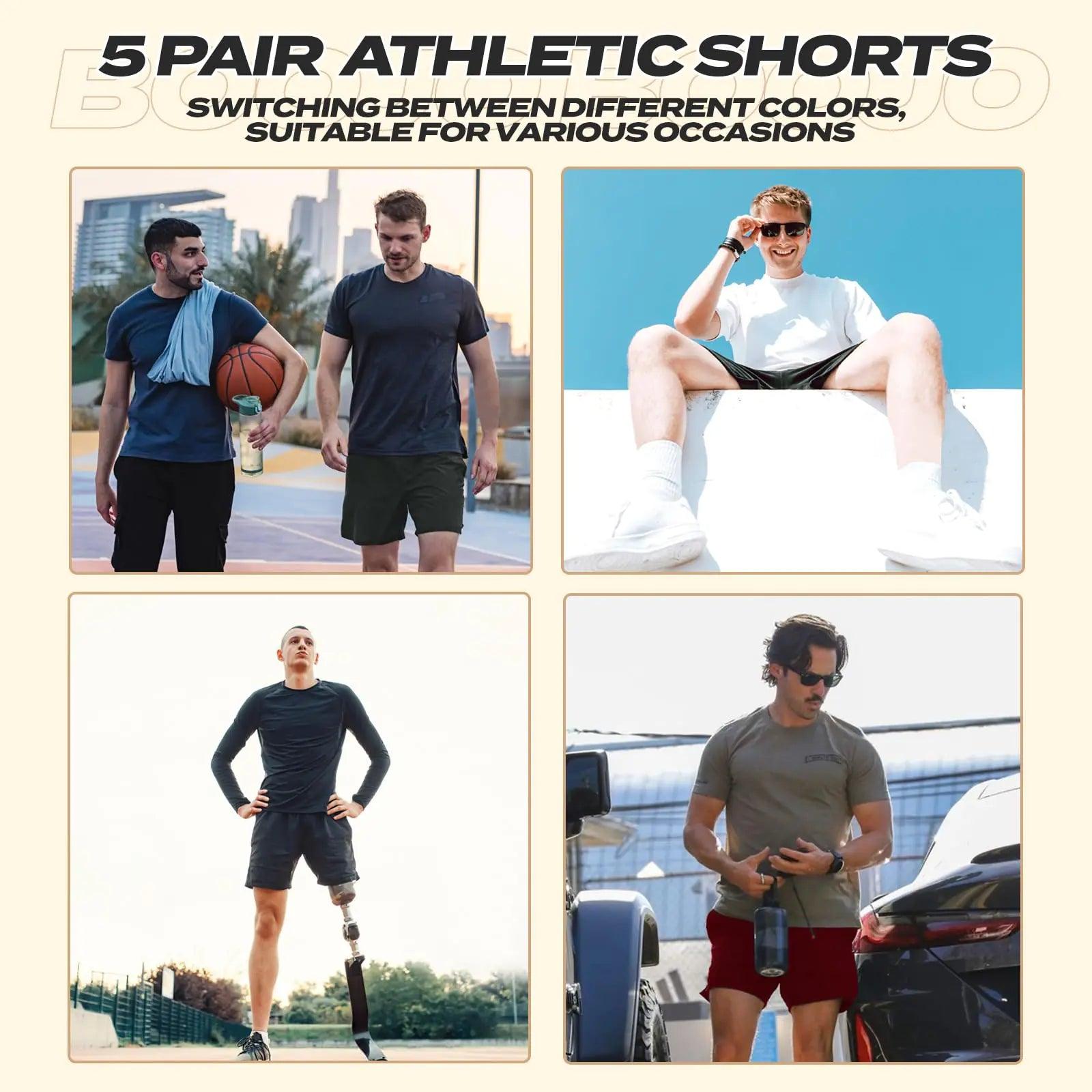 5 Pack Athletic Gym Mens Shorts - Workout Black Quick Dry Basketball Shorts with Pockets for Running Casual Activewear 3 Pack Medium Black/Navy Blue/Dark Grey - Evallys.com # #