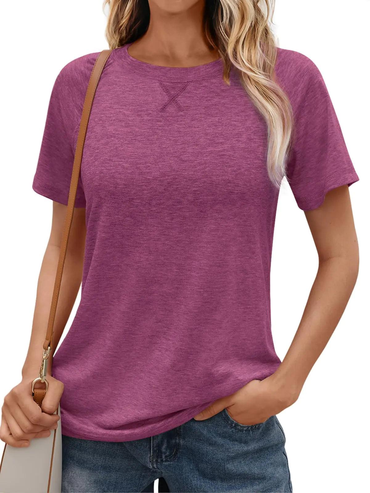 AUTOMET T Shirts Short Sleeve Crewneck Tees for Women Trendy Lightweight Soft Casual Summer Tops Clothes 2024 XX-Large Purple - Evallys.com # #