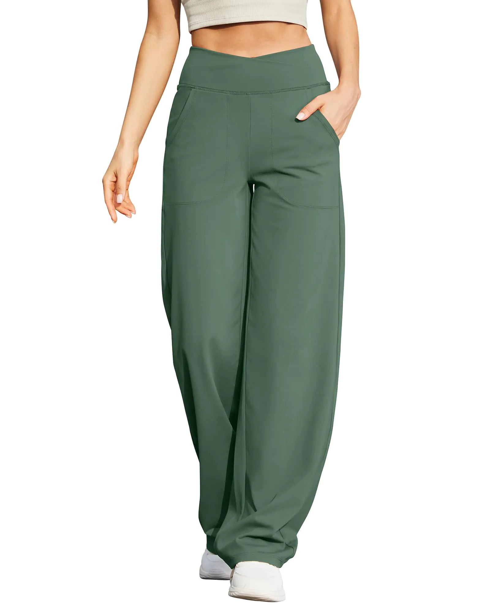 G4Free Wide Leg Pants for Women Loose Yoga Pants with Pockets Petite/Regular/Tall Stretch Casual Lounge Pants 29" Inseam Small Dark Forest Green - Evallys.com # #