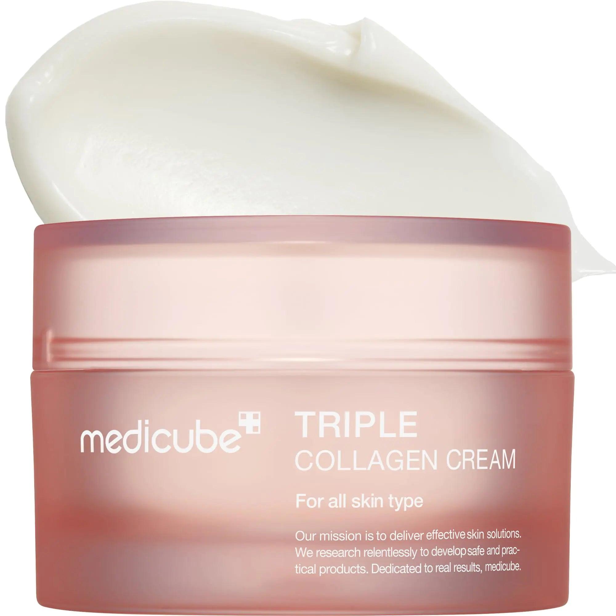 Medicube Triple Collagen Cream - Hydrating & Firming Moisturizer with Hyaluronic Acid, Premium Elastin, Shea Butter - Wrinkle Care & Boosts Elasticity - Korean Skincare, 1.69 oz - Evallys.com # #