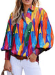 Astylish Women 2024 Loose V-Neck Shirts Paisley Print Lantern Sleeve Blouse Tops X-Large Pink - Evallys.com