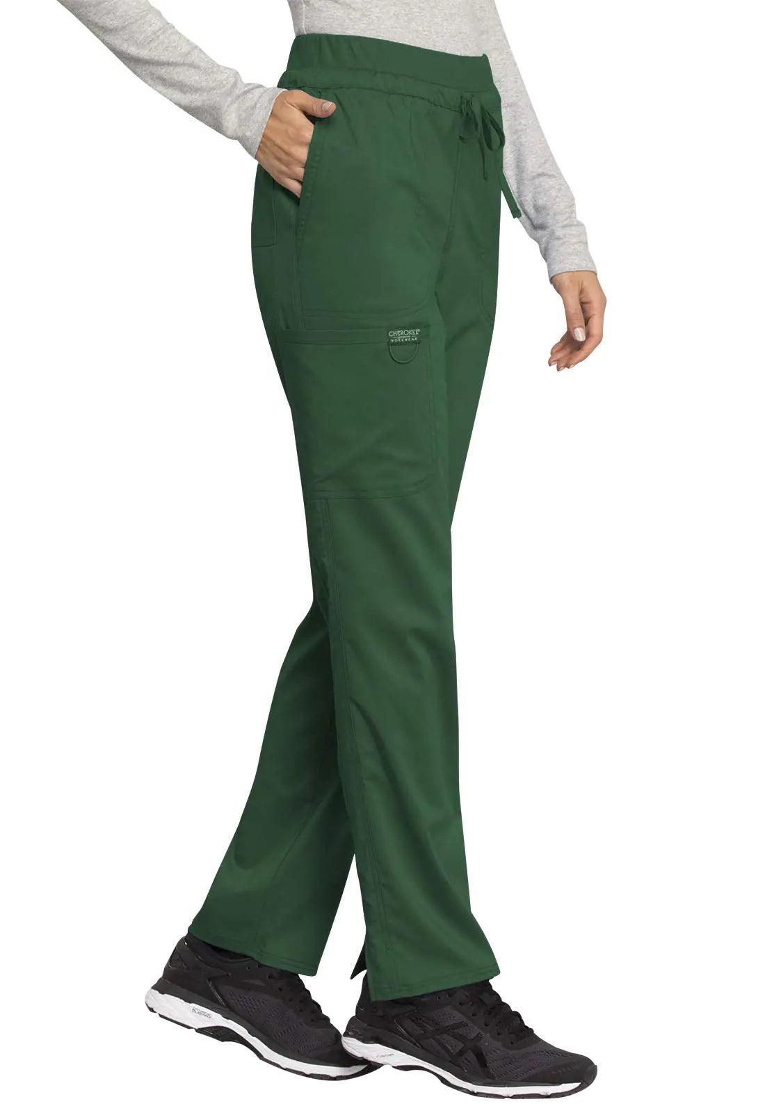 Scrubs for Women Workwear Revolution, Drawstring Cargo Pants Soft Stretch WW105 Medium Tall Hunter Green - Evallys.com # #