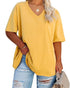 Women's Plus Size V Neck T Shirts Summer Half Sleeve Tees Casual Loose Fit Cotton Tunic Tops XX-Large Plus Khaki - Evallys.com