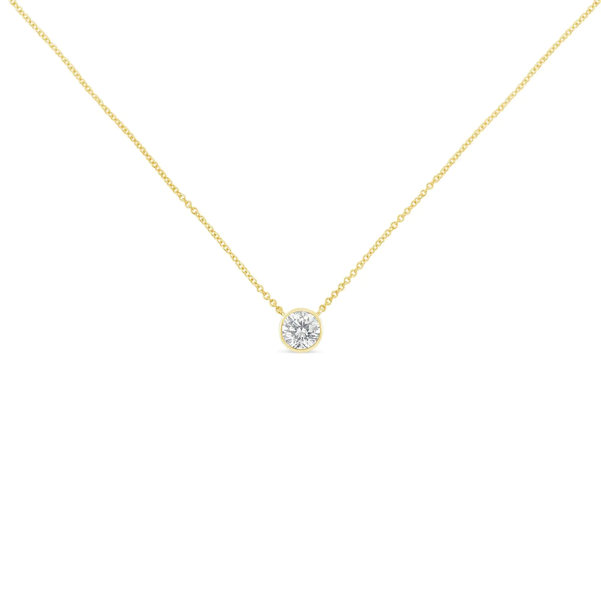 10K Gold 1/10 Carat Round Brilliant-Cut Diamond Modern Bezel-Set Solitaire 16"-18" Pendant Necklace - Evallys.com # #