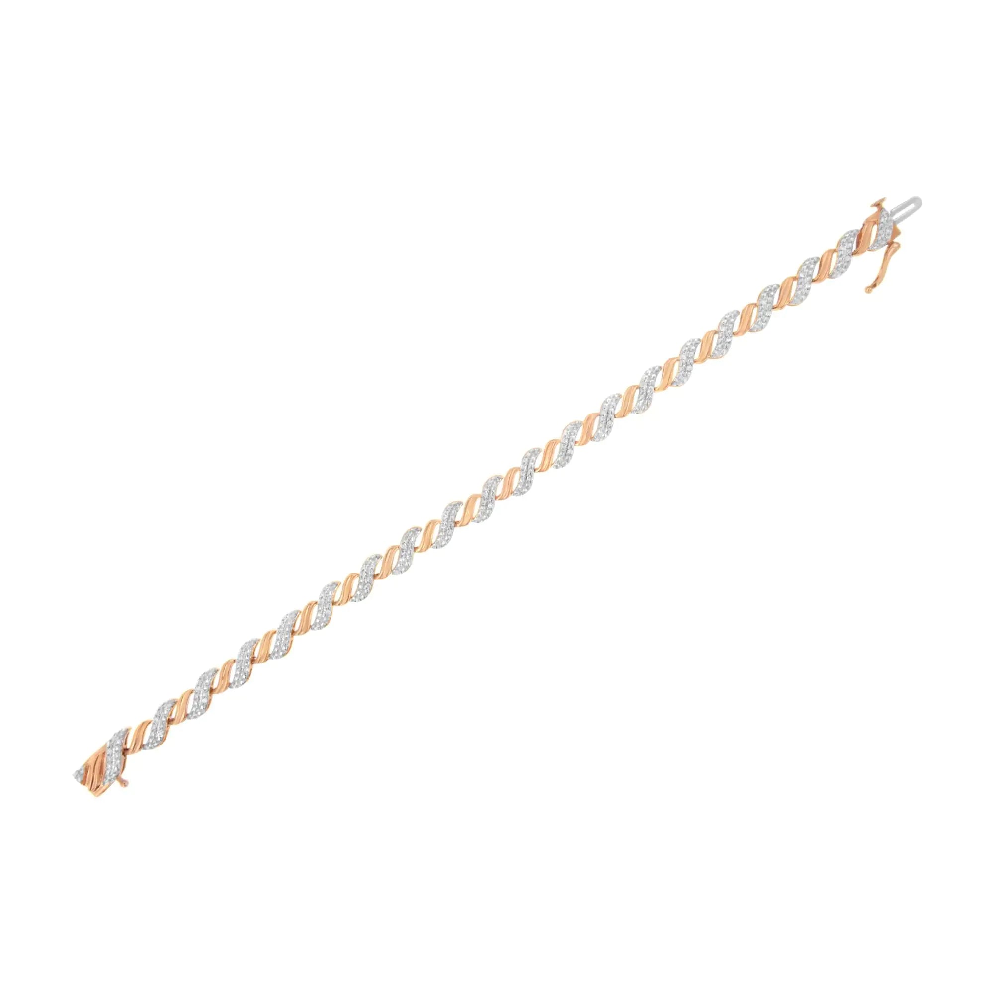 10K Rose Gold Plated .925 Sterling Silver 1/4 cttw Prong Set Round-Cut Diamond "S" Link Bracelet (I-J, I2-I3) - Size 7.25" - Evallys.com # #