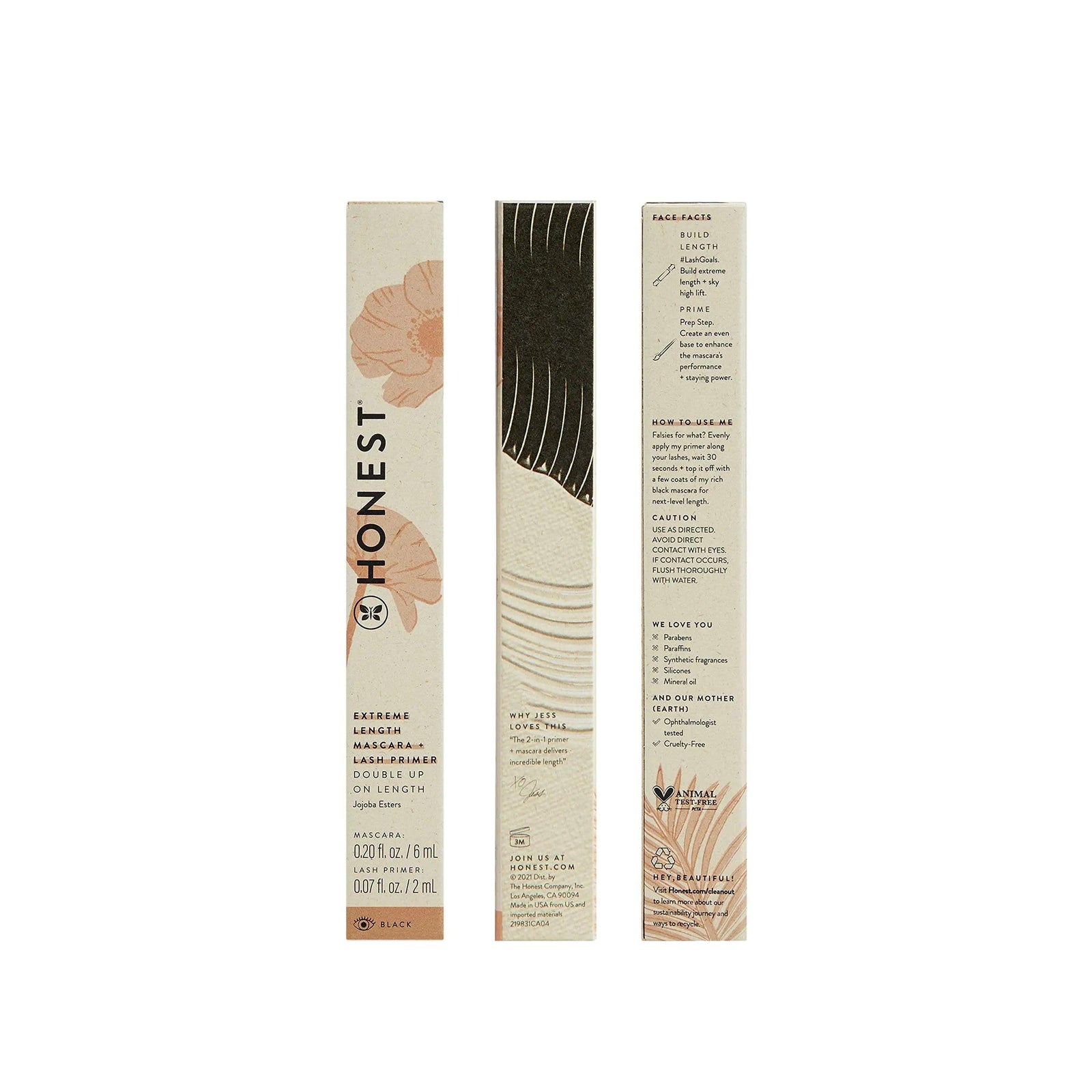 Honest Beauty 2-in-1 Extreme Length Mascara + Lash Primer 3-Pack | EWG Verified + Cruelty Free | 0.27 fl oz each (pack of 3) Extreme Length Mascara 3-Pack - Evallys.com # #