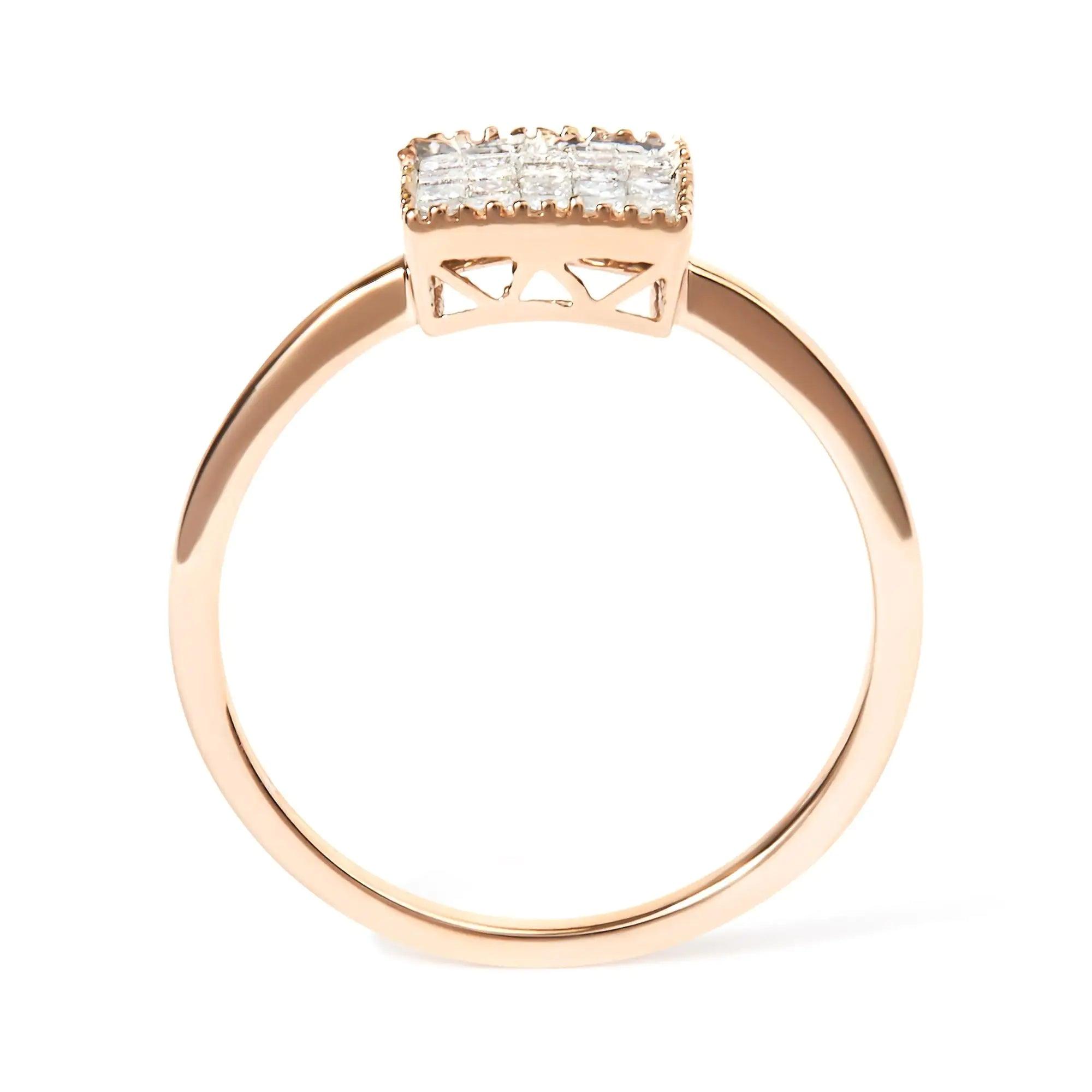 10K Rose Gold 1/3 Cttw Invisible Set Princess Cut Diamond Composite Square Shape Ring for Women (H-I color, I1-I2 clarity) - Evallys.com # #