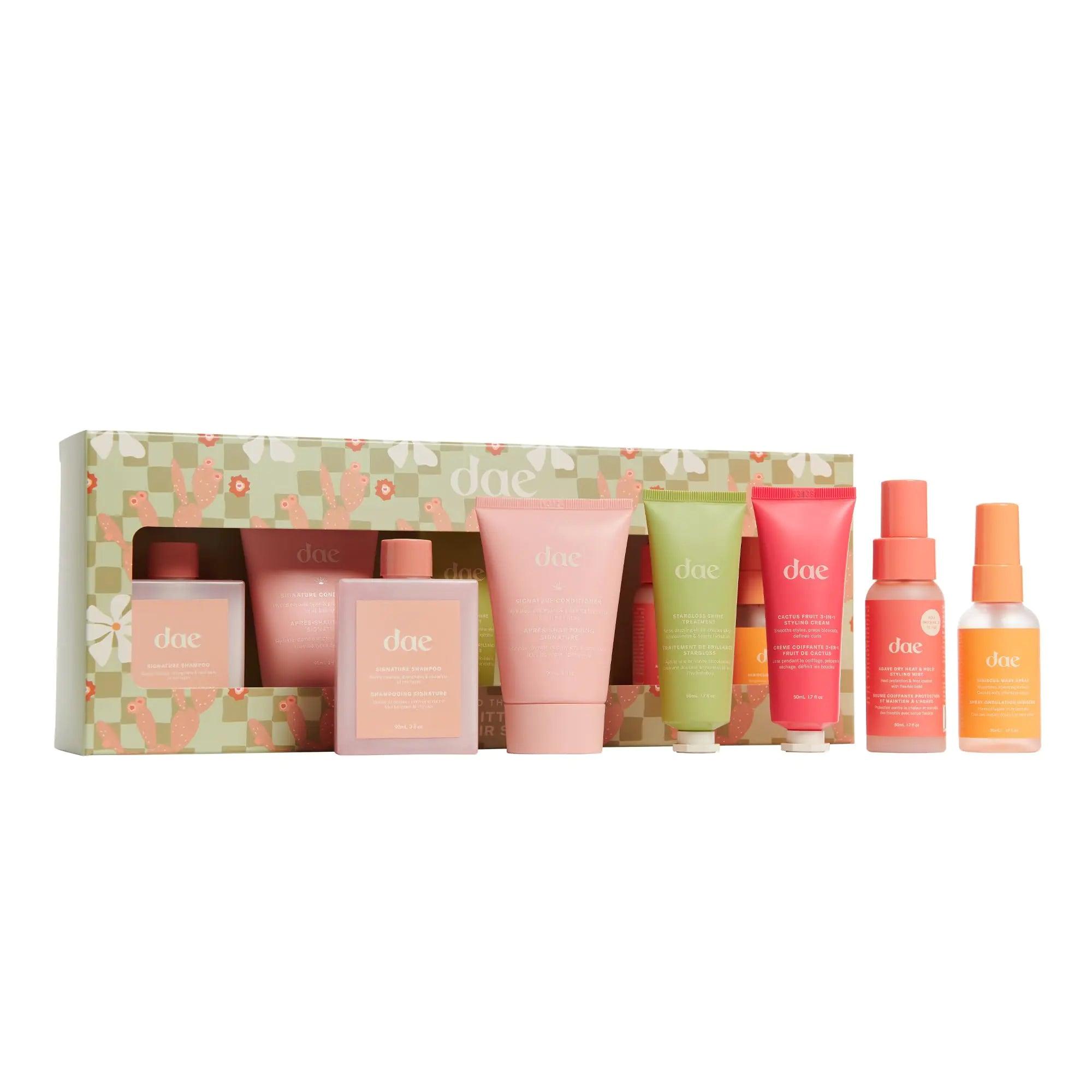 dae Hair Merry Little Minis Set (3-1 Styling Cream, Signature Shampoo & Conditioner, Dry Heat Styling Mist, Hibiscus Wave Spray & Stargloss Treatment) - Evallys.com # #