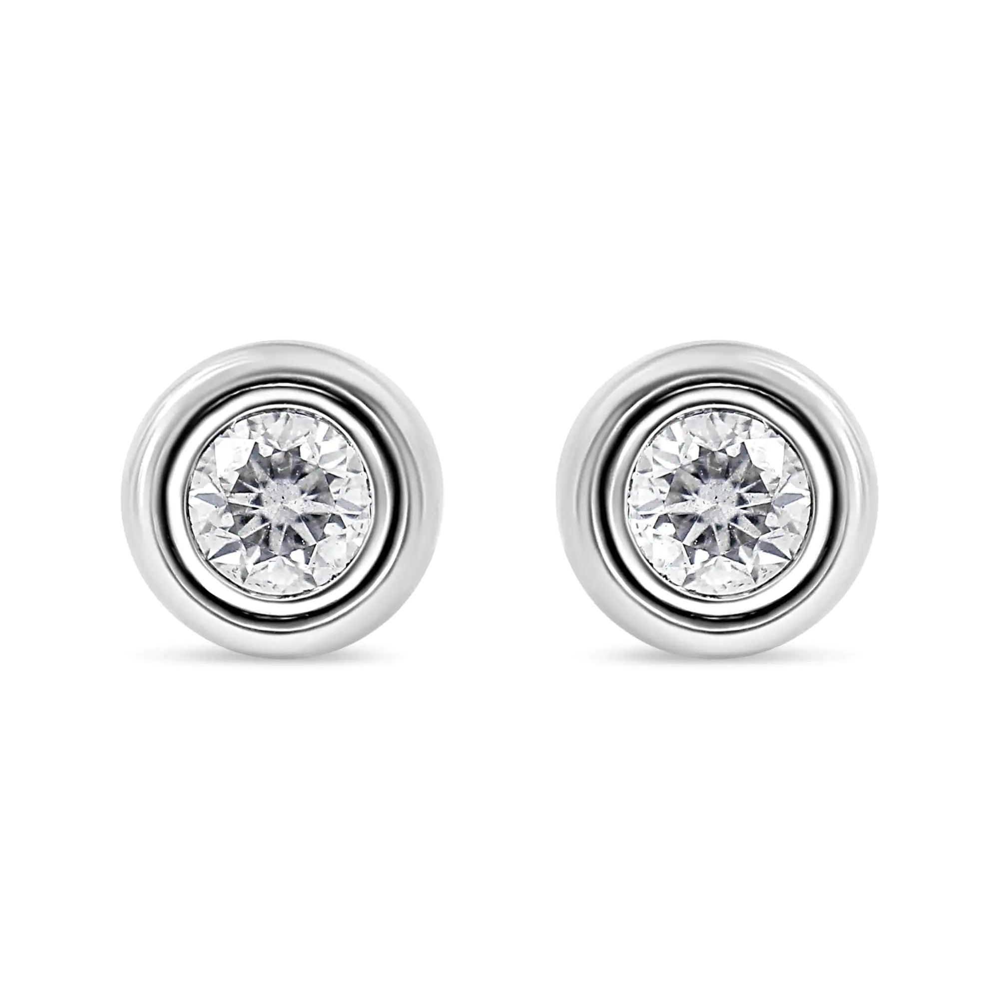 .925 Sterling  Silver 1/5 Cttw Lab-Grown Round Brilliant-Cut Diamond Modern Bezel-Set Stud Earring (F-G Color, VS2-SI1 Clarity) - Evallys.com # #