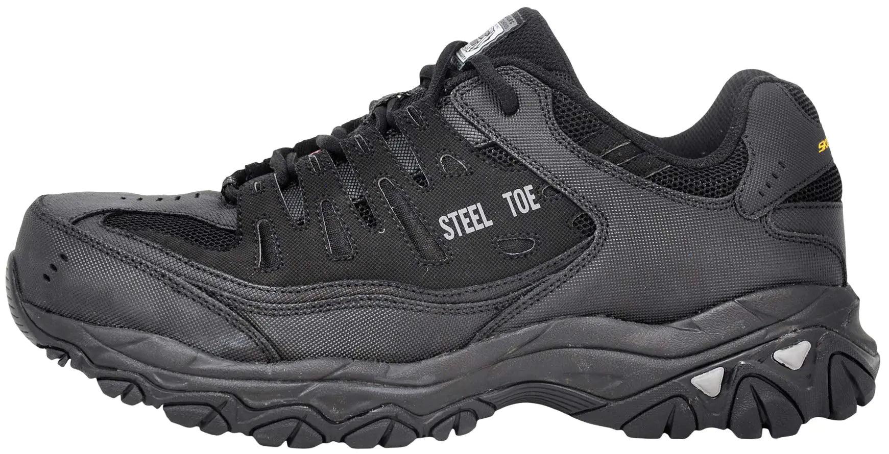 Skechers Men's Cankton Steel Toe Construction Shoe 14 Wide Black/Black - Evallys.com # #