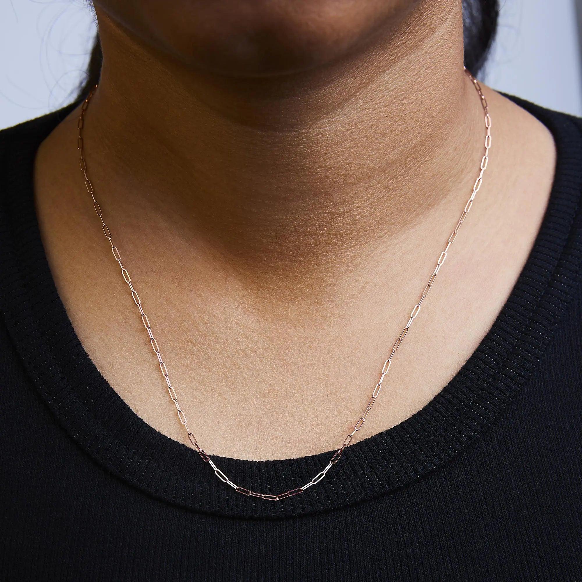 Unisex Solid 14K Gold 1.5mm Paperclip Chain Necklace - Choice of Length and Metal Color - Evallys.com