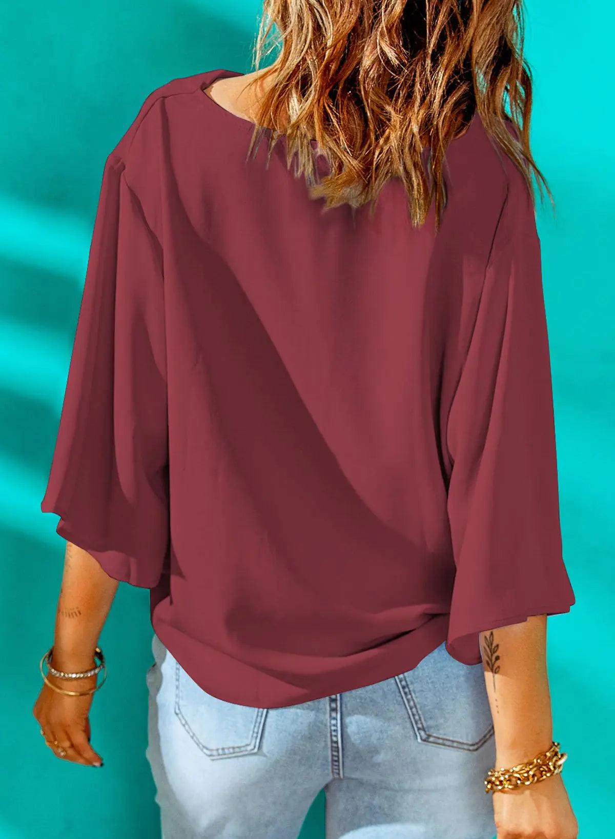Dokotoo Womens Blouses and Tops Short Sleeve Chiffon Shirts and Tops Medium 9 a Red - Evallys.com # #