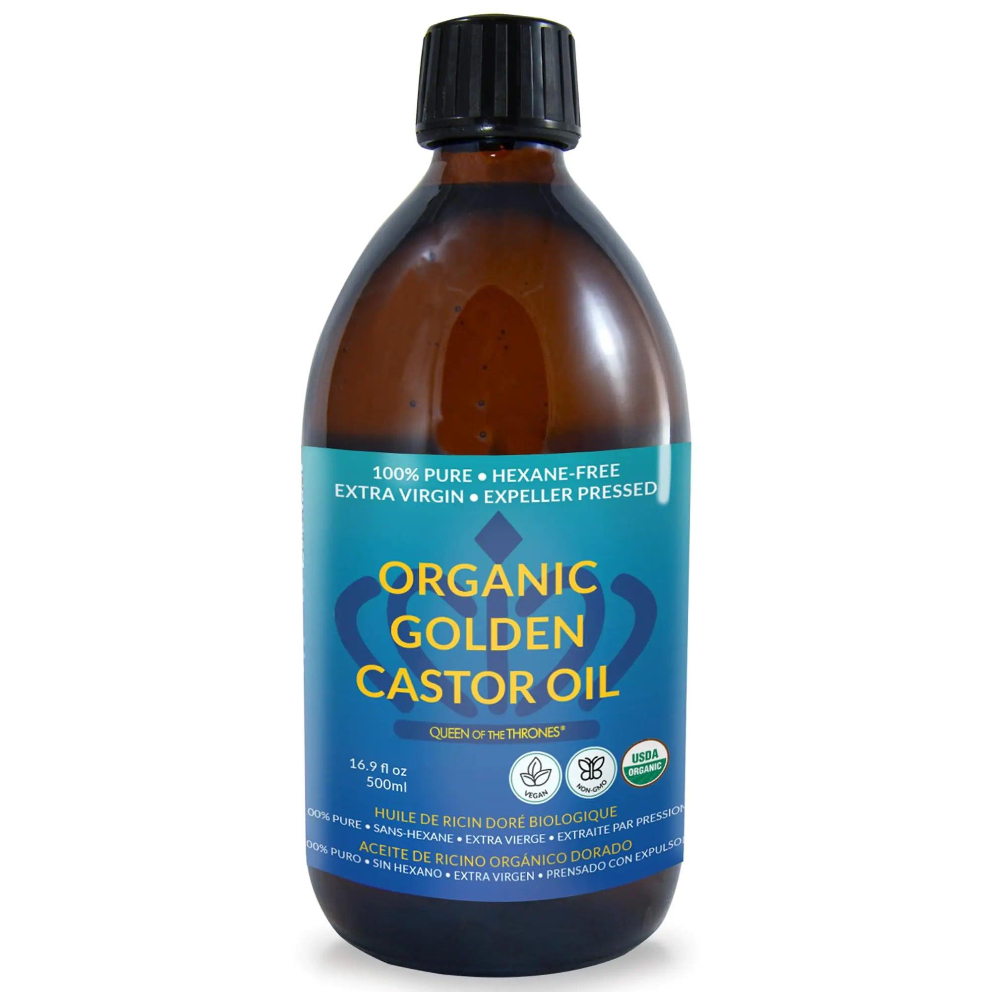 QUEEN OF THE THRONES Organic Golden Castor Oil - 500mL (16.9oz) | 100% Pure & Expeller-Pressed for Hair, Skin & Digestion | Hexane Free | USDA Certified 16.9 Fl Oz (Pack of 1) - Evallys.com # #