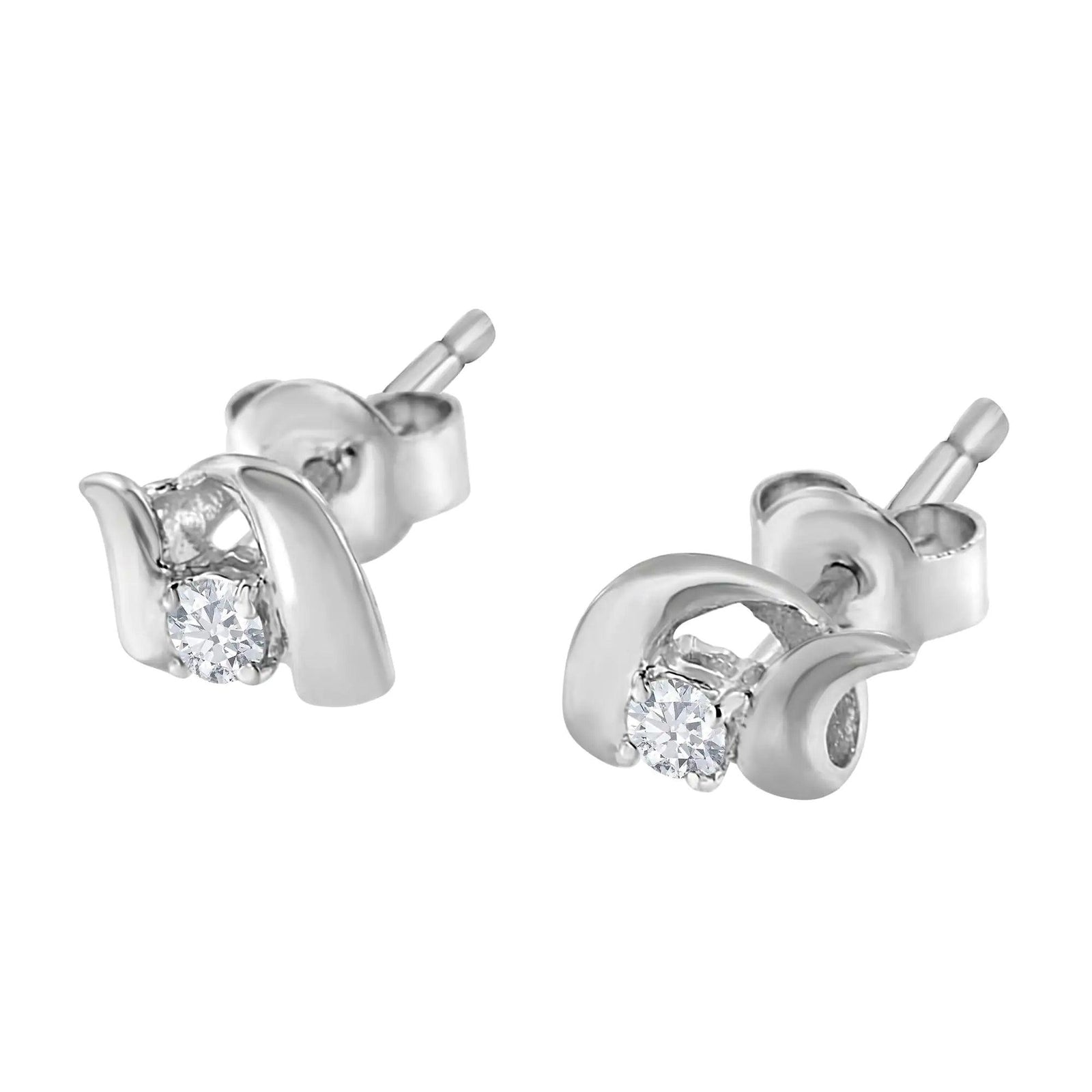 10K Gold 1/10 Cttw Round Brilliant-Cut Diamond Espira Swirls Solitaire Push Back Stud Earrings (I-J Color, I1-I2 Clarity) - Evallys.com # #