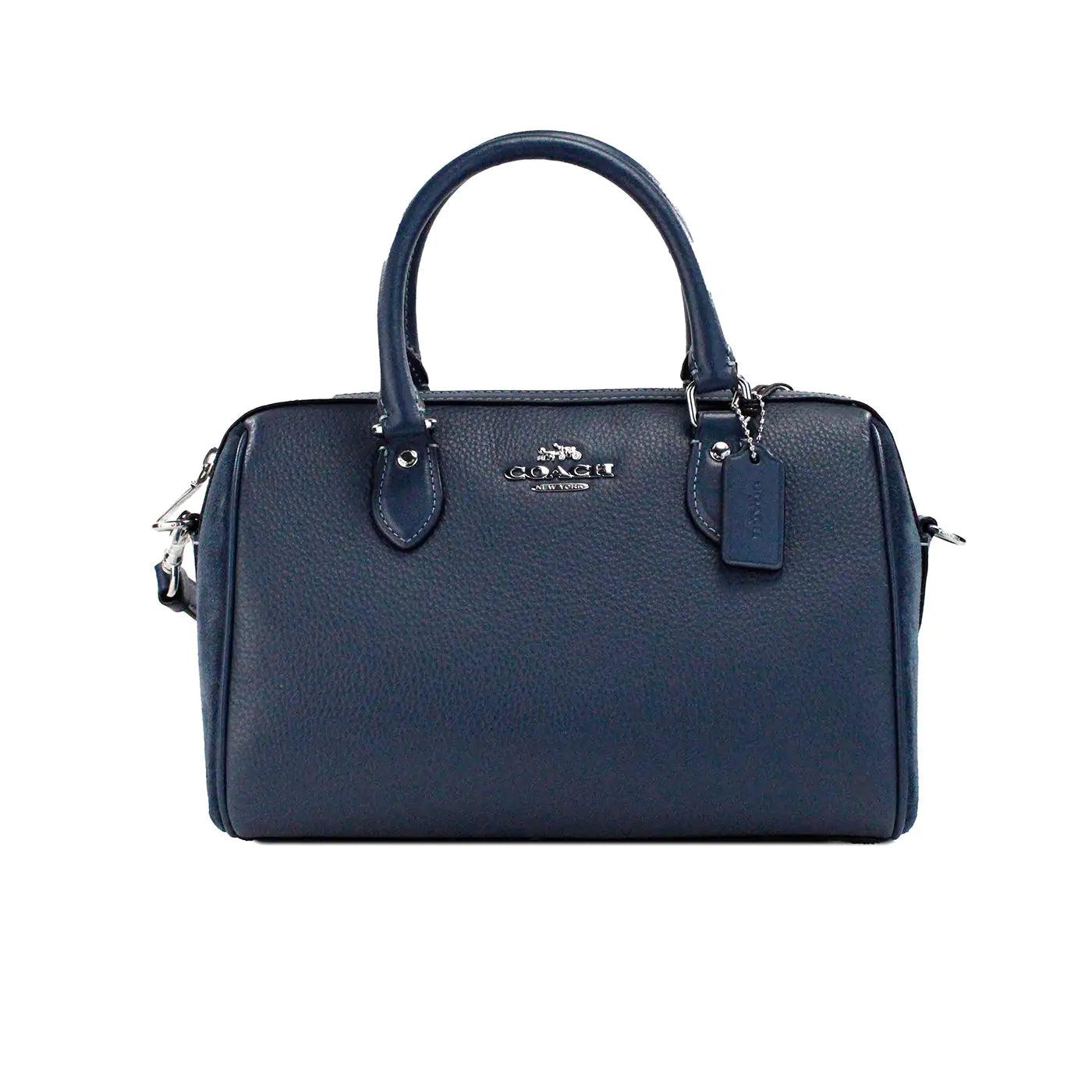 Coach Rowan Medium Denim Mixed Leather Suede Satchel - Evallys.com # #