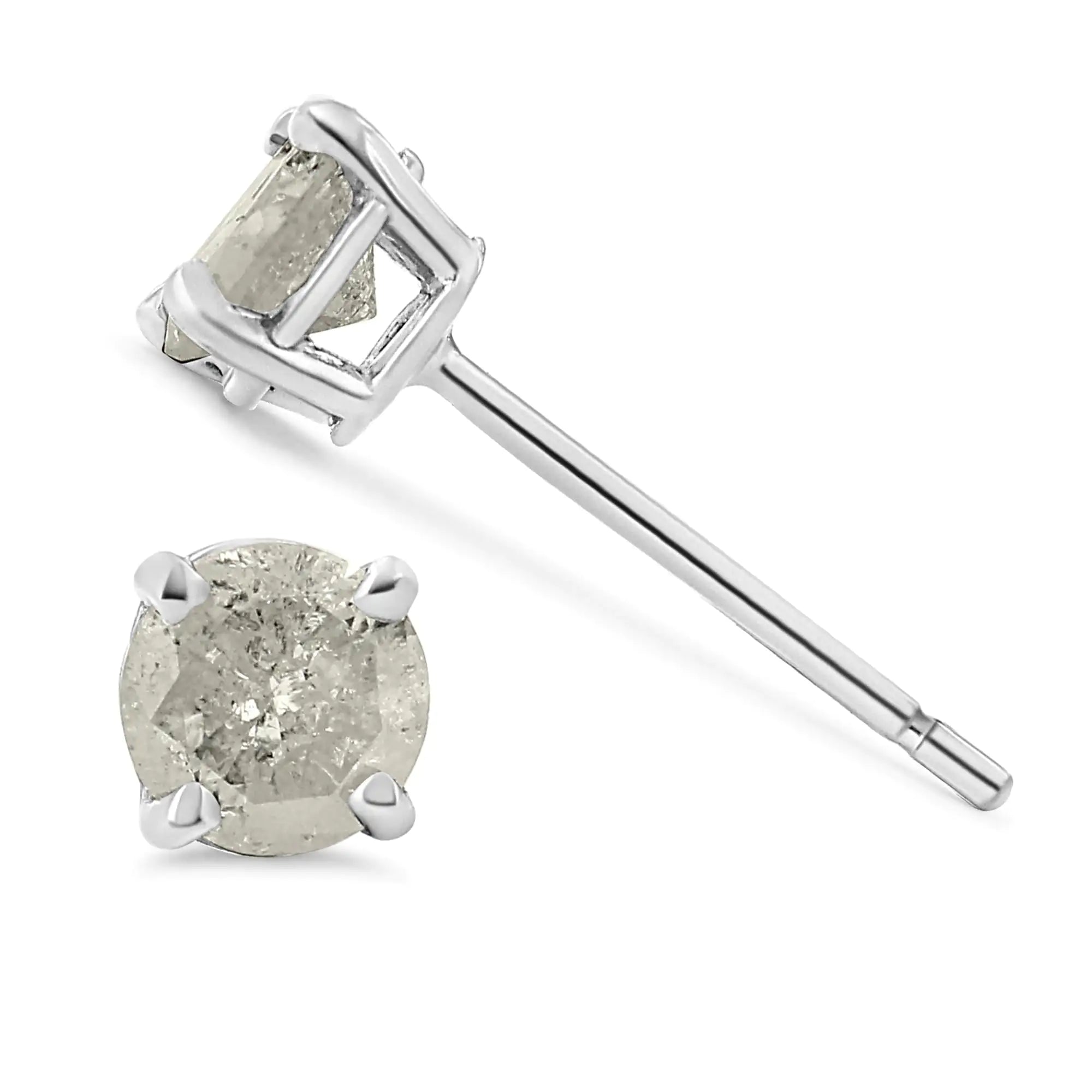 .925 Sterling Silver 4-Prong Round-cut "Salt and Pepper" Diamond Classic Stud Earrings (I-J Color, I3 Clarity) - Evallys.com # #