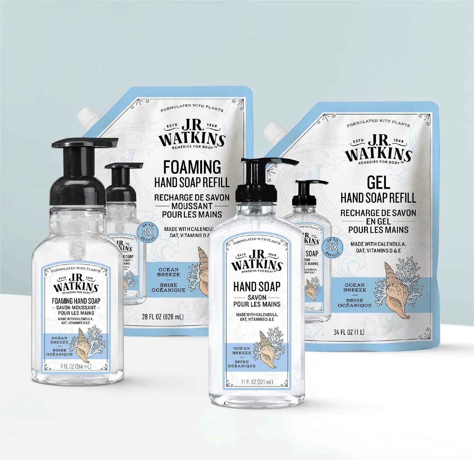 J.R. Watkins Foaming Hand Soap Refill 3 Pack 28 fl oz Lemon and Foaming Hand Soap with Pump 3 Pack 9 fl oz Ocean Breeze Hand Soap Refill + Hand Soap Ocean Breeze - Evallys.com # #