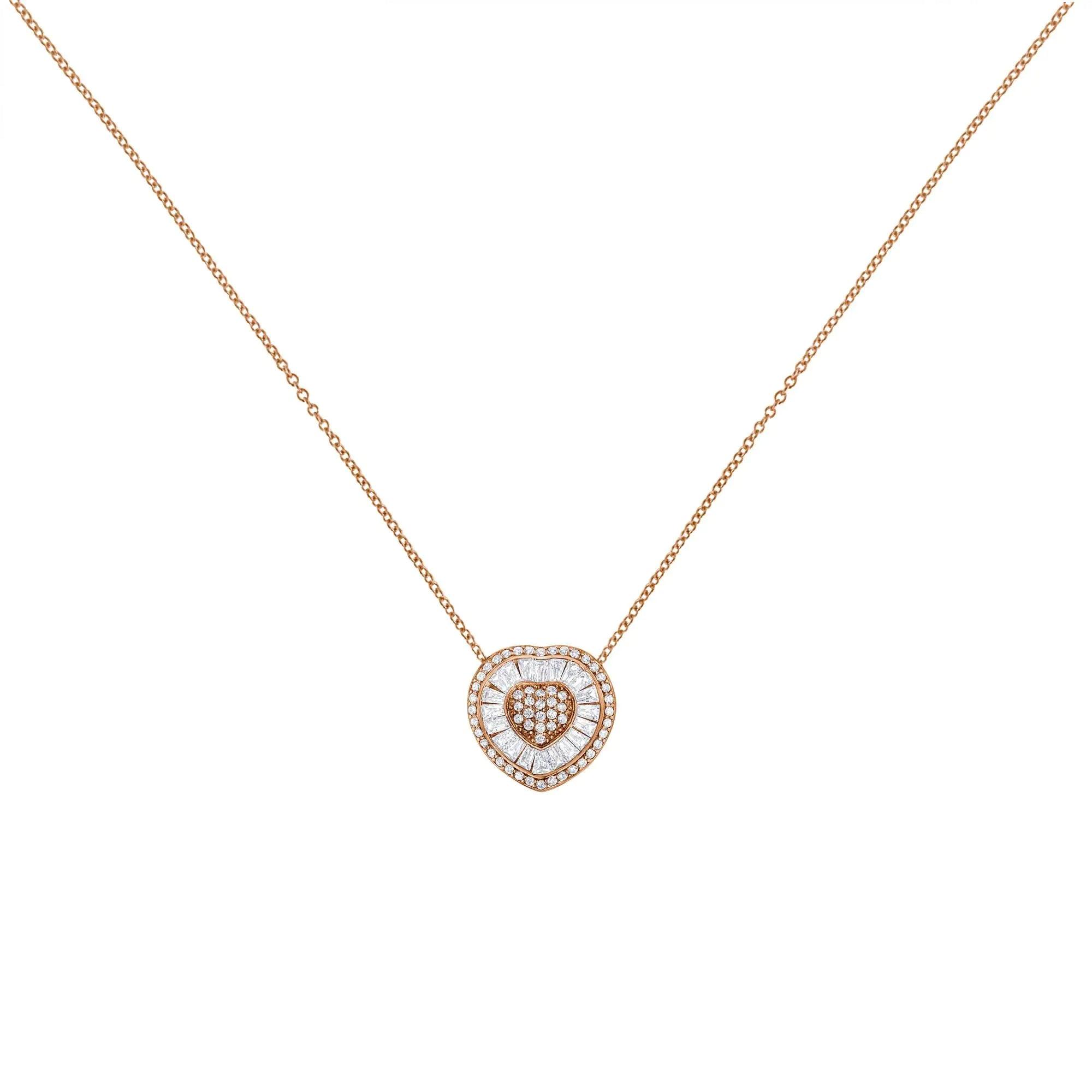 10K Rose Gold 1/2 cttw, Diamond Heart Pendant Necklace (H-I Color, I1-I2 Clarity) - Evallys.com # #