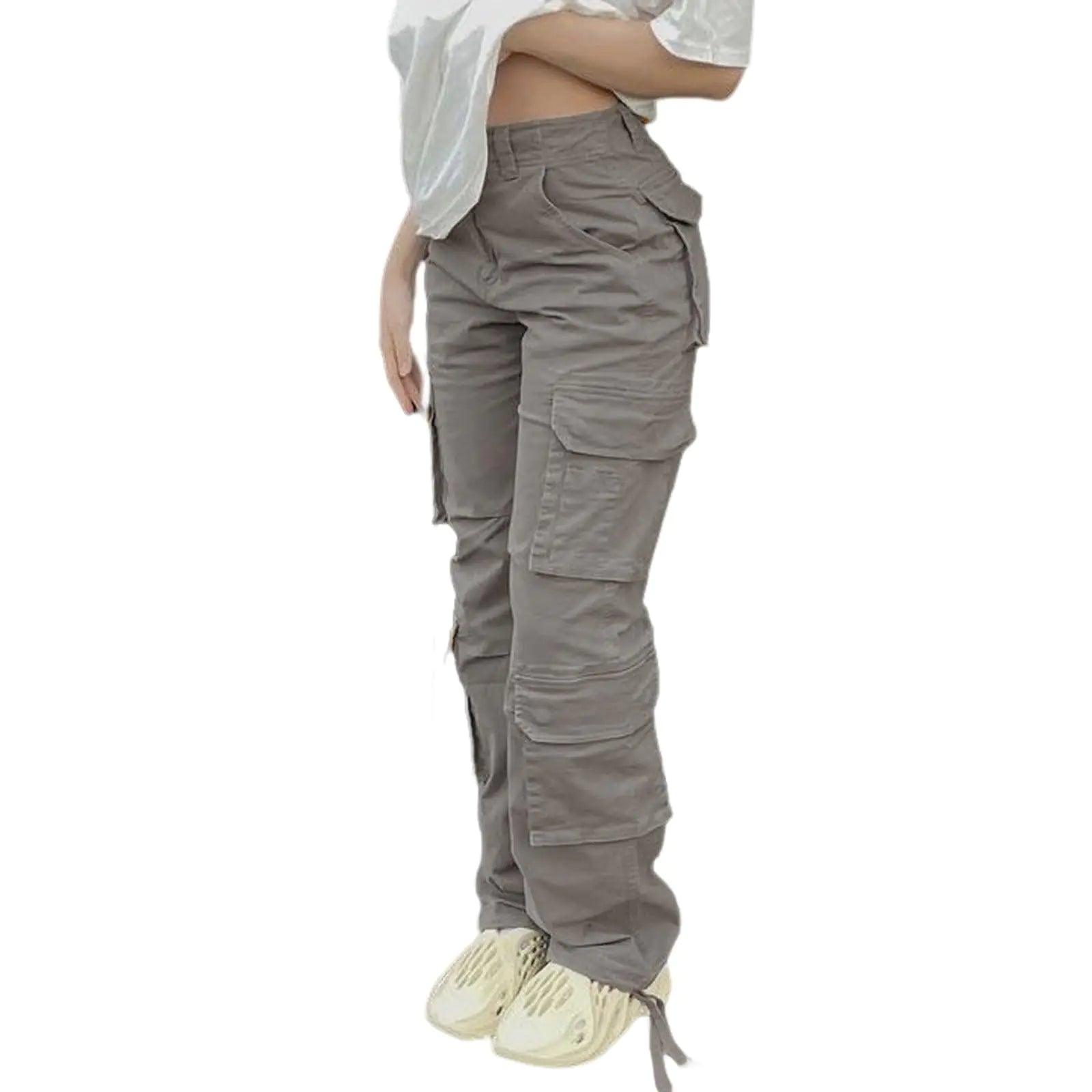 Viatabuna High Waisted Cargo Pants for Women Baggy Y2k Straight Wide Leg Pants with Pockets Streetwear Medium A-dark Grey - Evallys.com # #