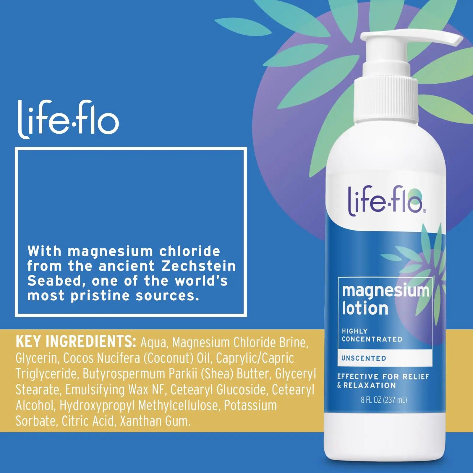 Life-flo Magnesium Lotion, Unscented Body Lotion, Relief and Relaxation w/Magnesium Chloride from Zechstein Seabed, Dermatologist Tested, Hypoallergenic, 60-Day Guarantee, Not Tested on Animals, 8oz 8 Ounce - Evallys.com # #