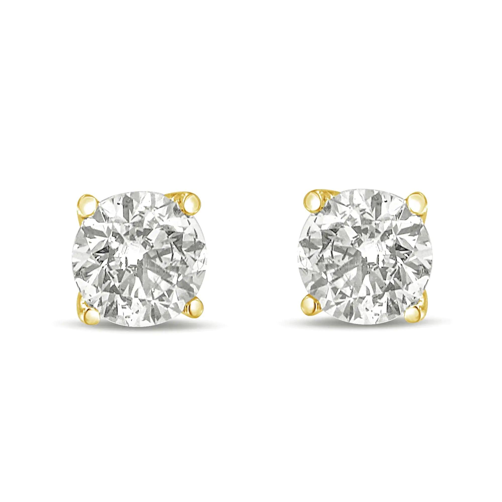 14K Gold 1/2 Cttw Round Brilliant Cut Lab Grown Diamond 4-Prong Classic Solitaire Stud Earrings - Evallys.com # #