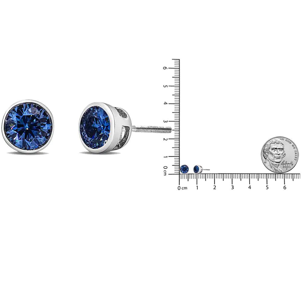 14K White Gold 1.0 Cttw Blue Lab Grown Diamond Screw-Back Classic Bezel Solitaire Stud Earrings (Blue Color, VS2-SI1 Clarity) - Evallys.com # #