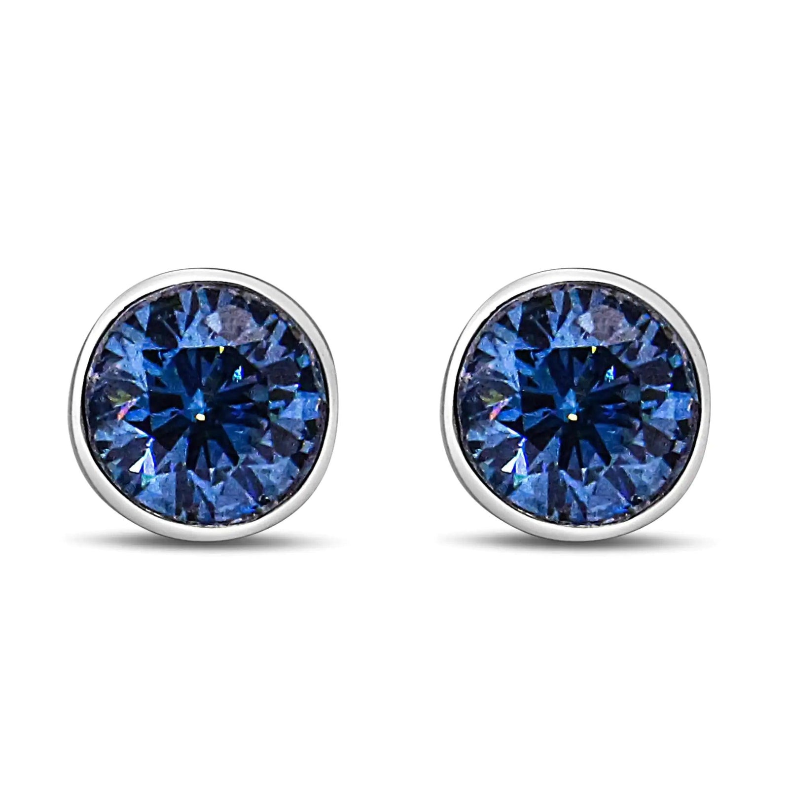 14K White Gold 1.0 Cttw Blue Lab Grown Diamond Screw-Back Classic Bezel Solitaire Stud Earrings (Blue Color, VS2-SI1 Clarity) - Evallys.com # #