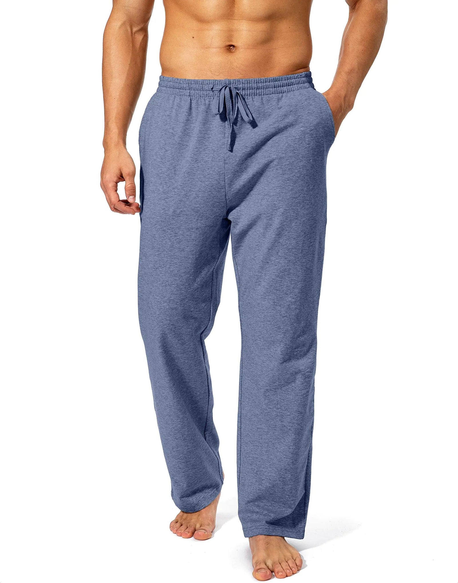 Pudolla Men's Cotton Yoga Sweatpants Athletic Lounge Pants Open Bottom Casual Jersey Pants for Men with Pockets XX-Large Navy Heather - Evallys.com # #