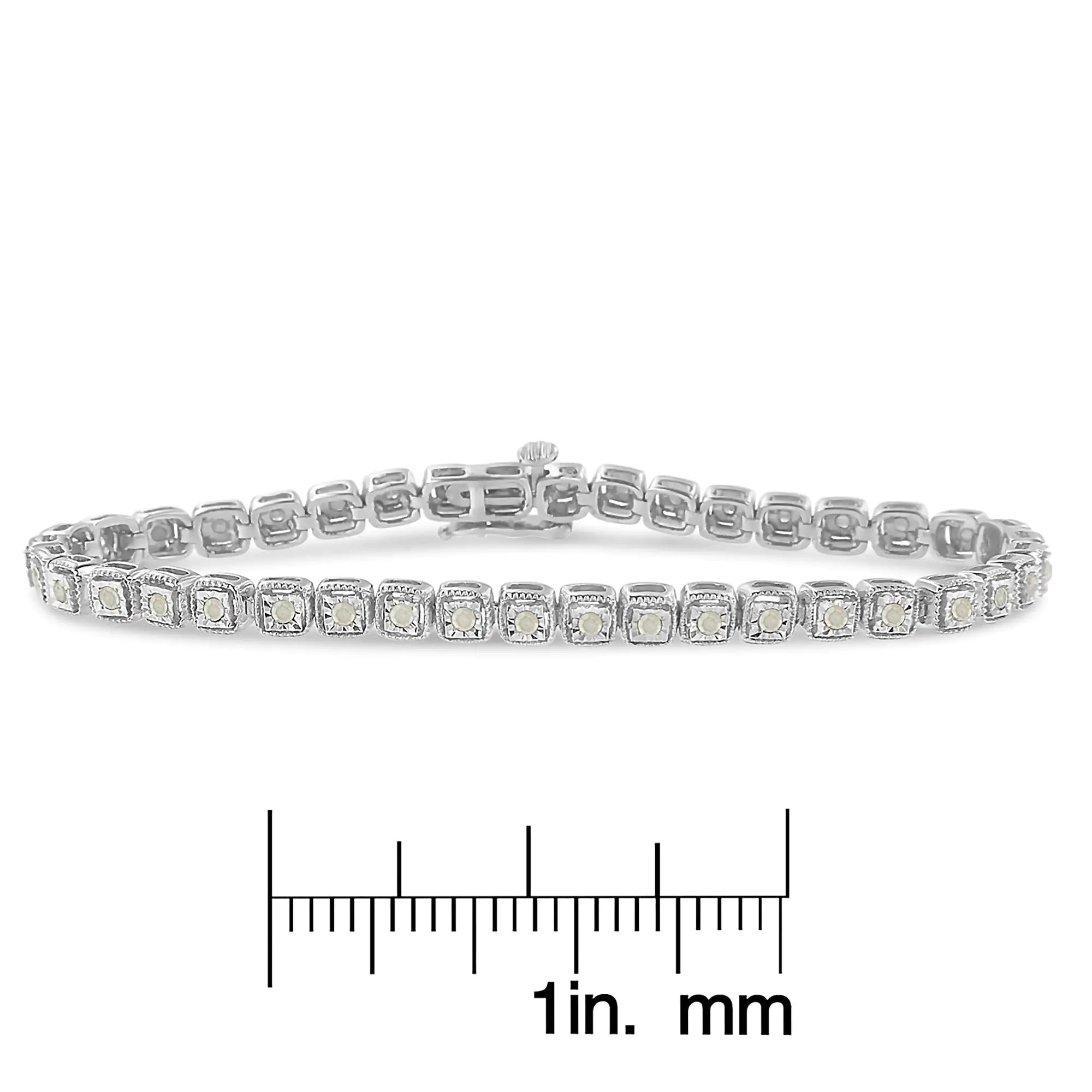 .925 Sterling Silver 1.0 Cttw Diamond Miracle-Set Square Milgrain 7" Link Tennis Bracelet (I-J Color, I3 Clarity) - Evallys.com # #